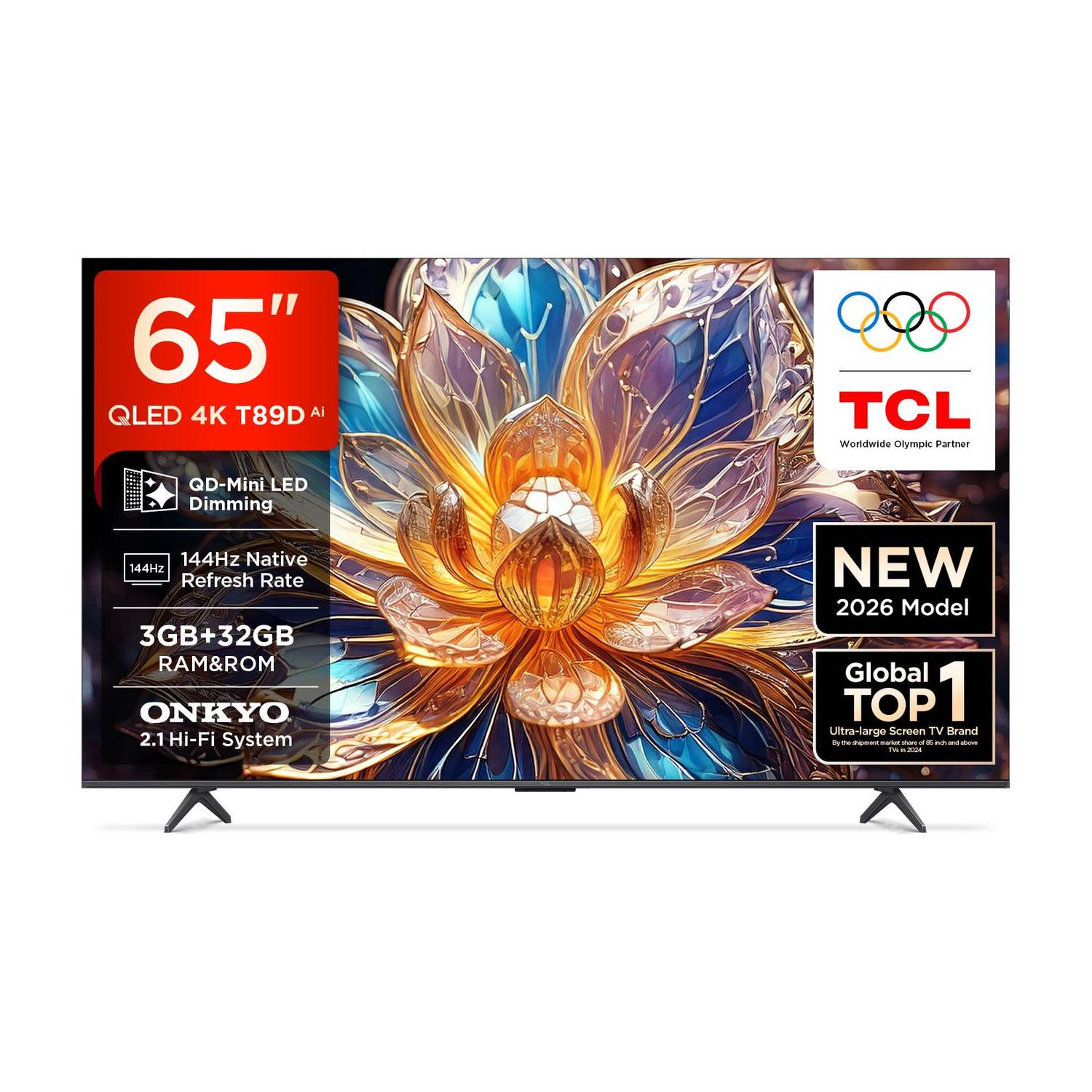 TCL QD-Mini LED Dimming T89D 163.83 cm (65 inch) QLED Ultra HD (4K) Smart Google TV 2026 Edition with 450 nits Brightness, 144Hz Native Refresh Rate, 42W ONKYO 2.1 Hi-Fi System,� 3GB RAM+32GB ROM