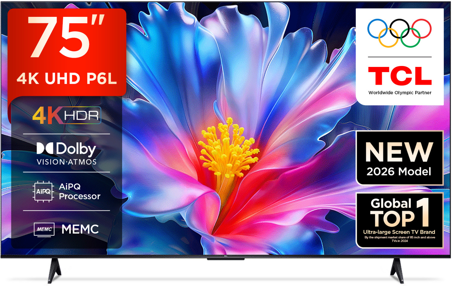 Image of TCL P6L 189 cm (75 inch) Ultra HD (4K) LED Smart Google TV 2026 Edition with MEMC Dolby Vision-Atmos AipQ Processor Game Master HVA Panel & Metallic Bezel-Less