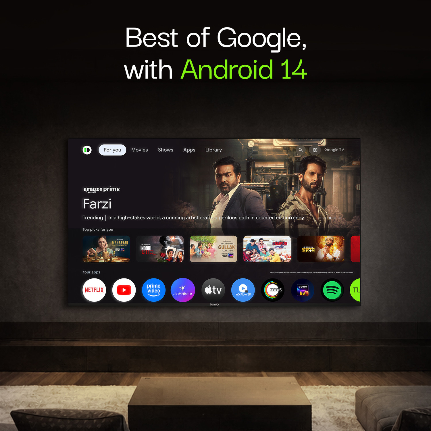 Image of Lumio Vision 9 165 cm (65 inch) Ultra HD (4K) Mini LED Smart Google TV 2026 Edition with 4K 144Hz 1080p 240Hz HDR Dolby Vision + Atmos and 800 Nits Peak Brightness Over 100% Colour India's Fastest Smart TV* with 3GB RAM