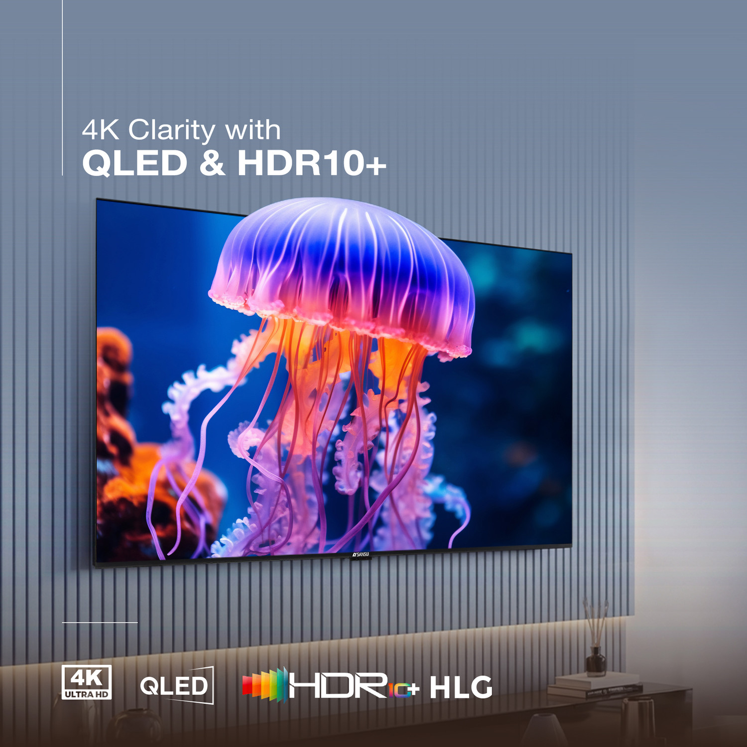 Image of Sansui 165 cm (65 inch) QLED Ultra HD (4K) Smart Google TV with Dolby Vision| HDR10+| Dolby Atmos Sound with Tweeters| HSR 120Hz| MEMC| 30W Surround Sound| FloLED Panel