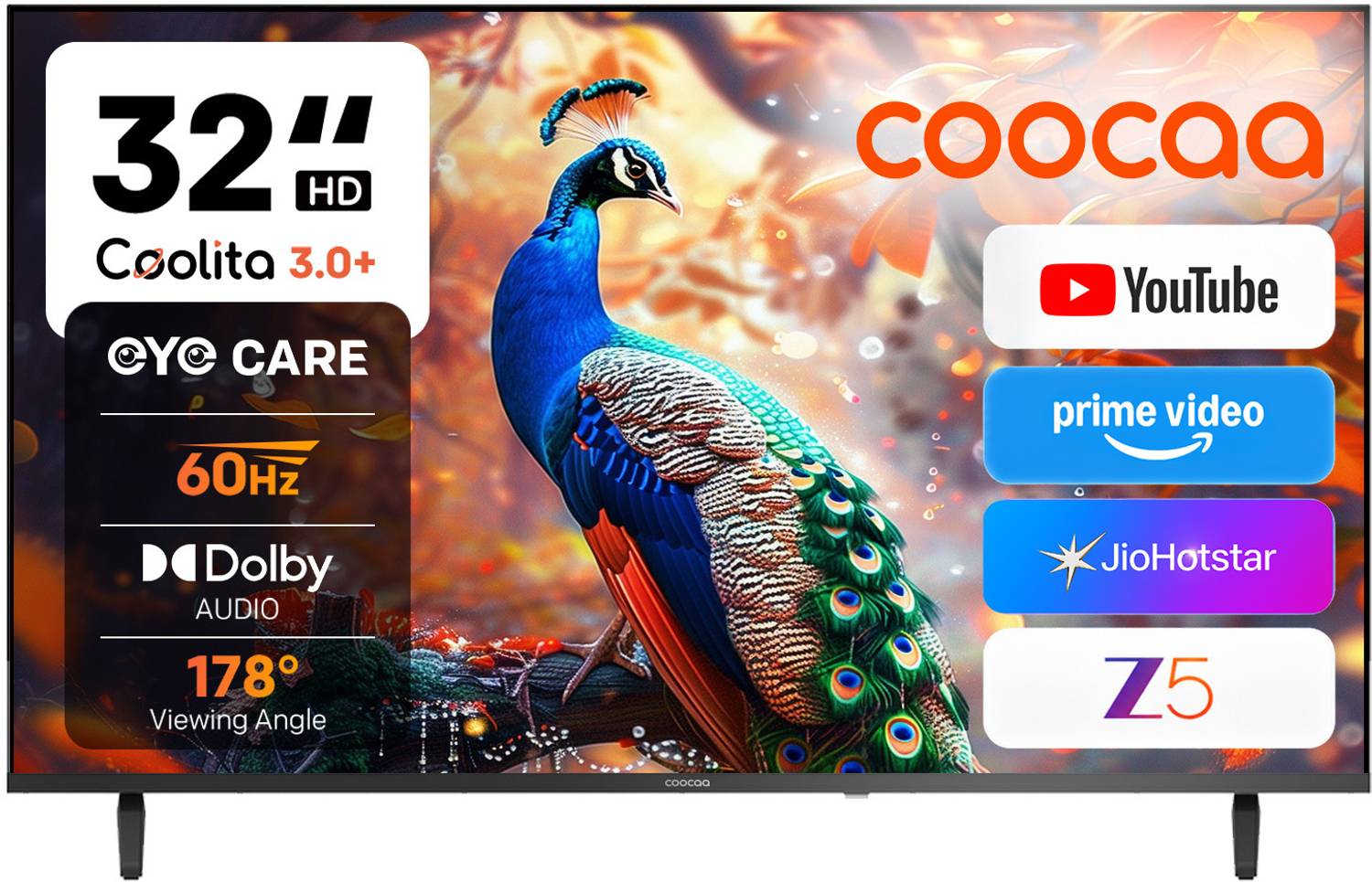 Coocaa S4U Plus 80 cm (32 inch) HD Ready LED Smart Coolita TV with Dolby Audio | Narrow Frame Design | Eye Care Technology | 300+ Live Channels | Voice Control by Coolink App