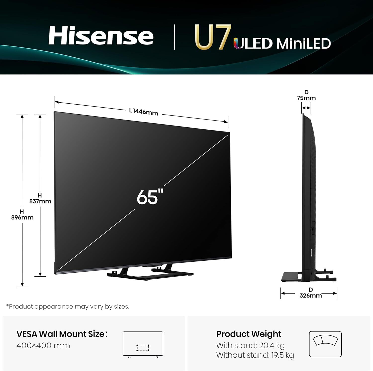 Image of Hisense 65U7SE 164 cm (65 inch) Ultra HD (4K) Mini LED Smart VIDAA TV with 2.1CH Audio System Tuned by DEVALET, Native 144 Refresh Rate, Dolby Vision Atmos