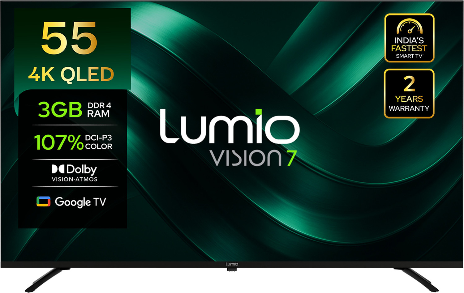Image of Lumio Vision 7 139 cm (55 inch) QLED Ultra HD (4K) Smart Google TV with 4K HDR Dolby Vision + Atmos Over 100% Colour India's Fastest Smart TV* with 3GB RAM