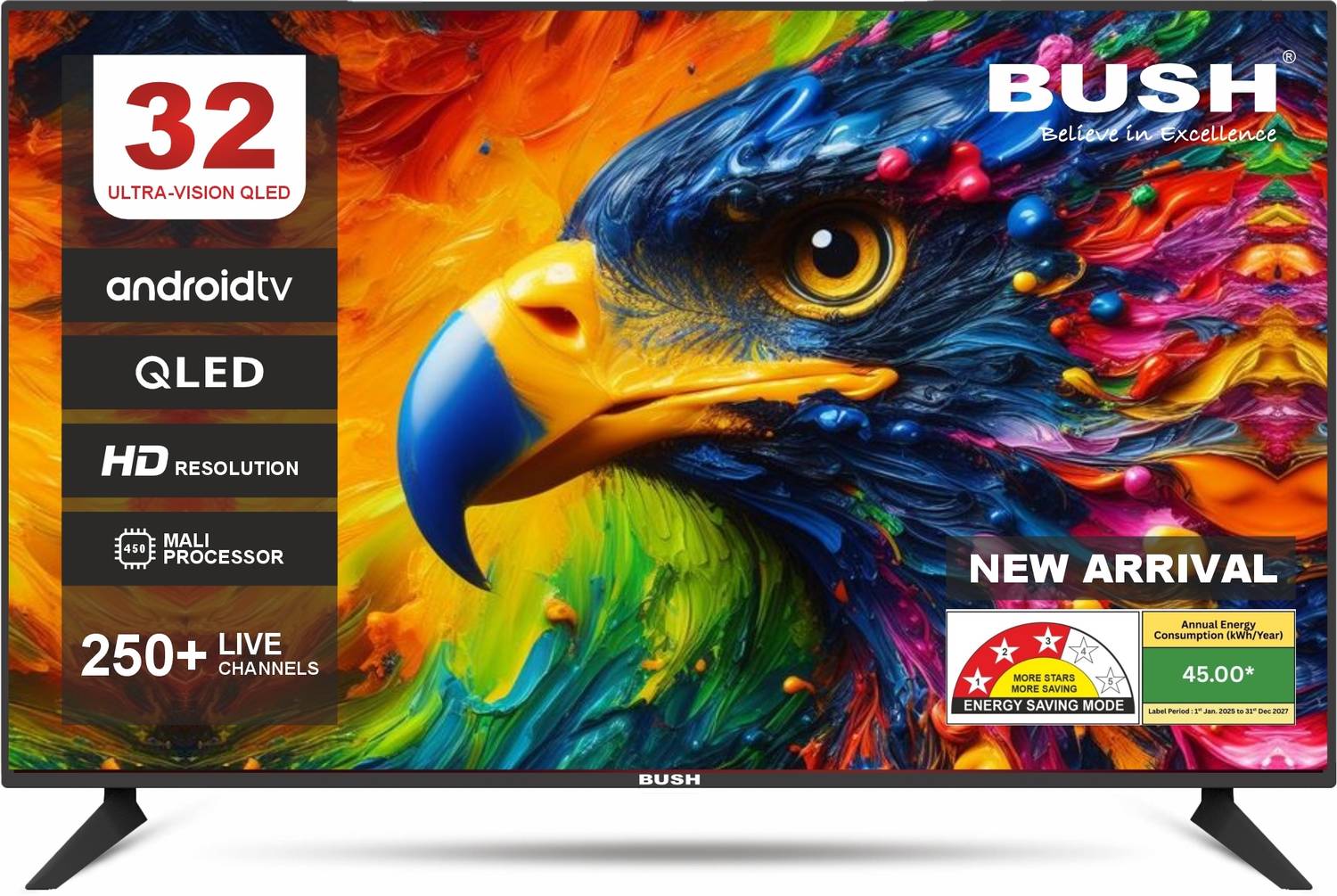 Bush 80 cm (32 inch) QLED HD Ready Smart Android Based TV (BH32S