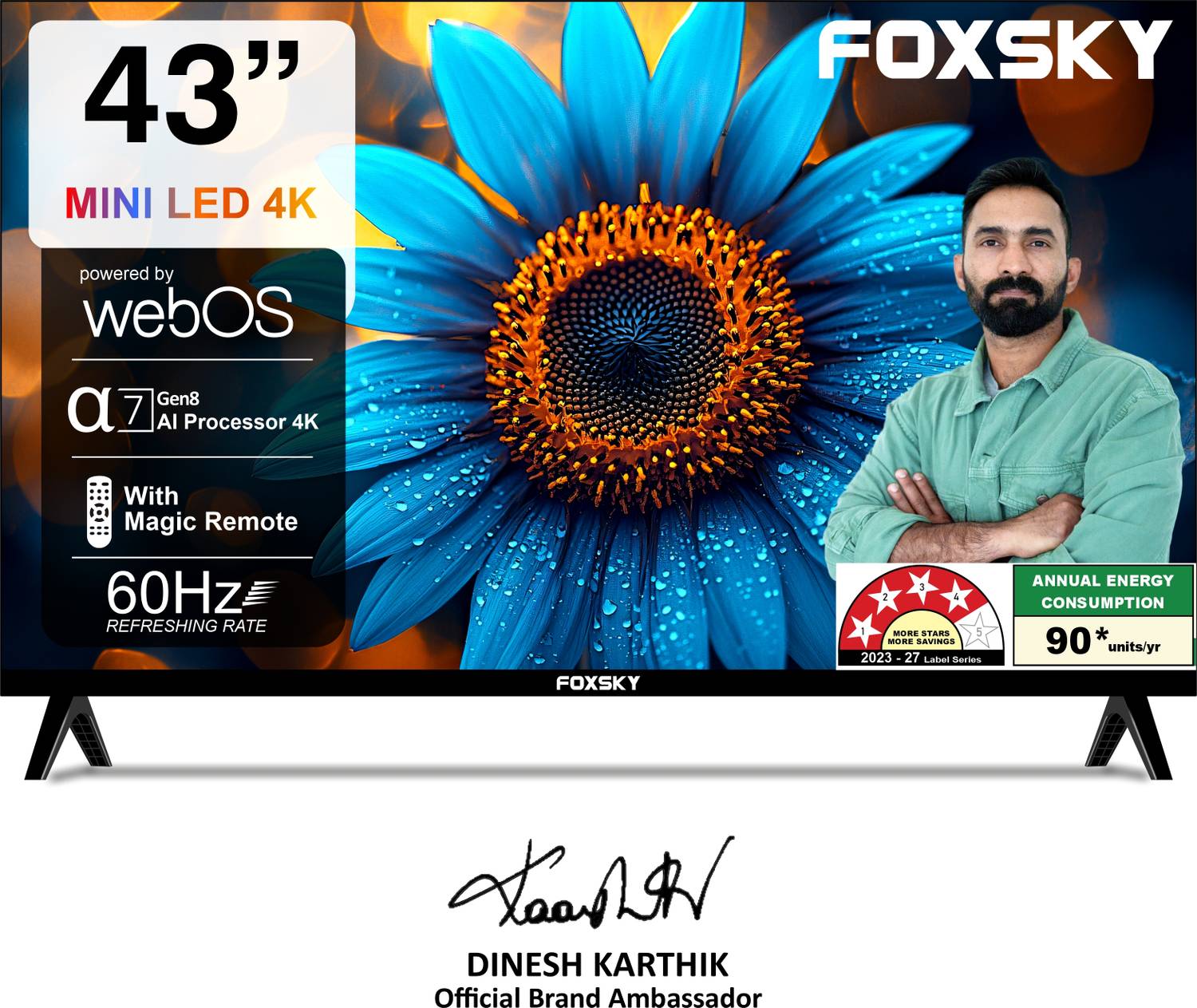 Foxsky 109 cm (43 inch) Ultra HD (4K) Mini LED Smart WebOS TV 2026 Edition with 2.1CH Audio System Tuned by 60h, Native 60Hz Refresh Rate