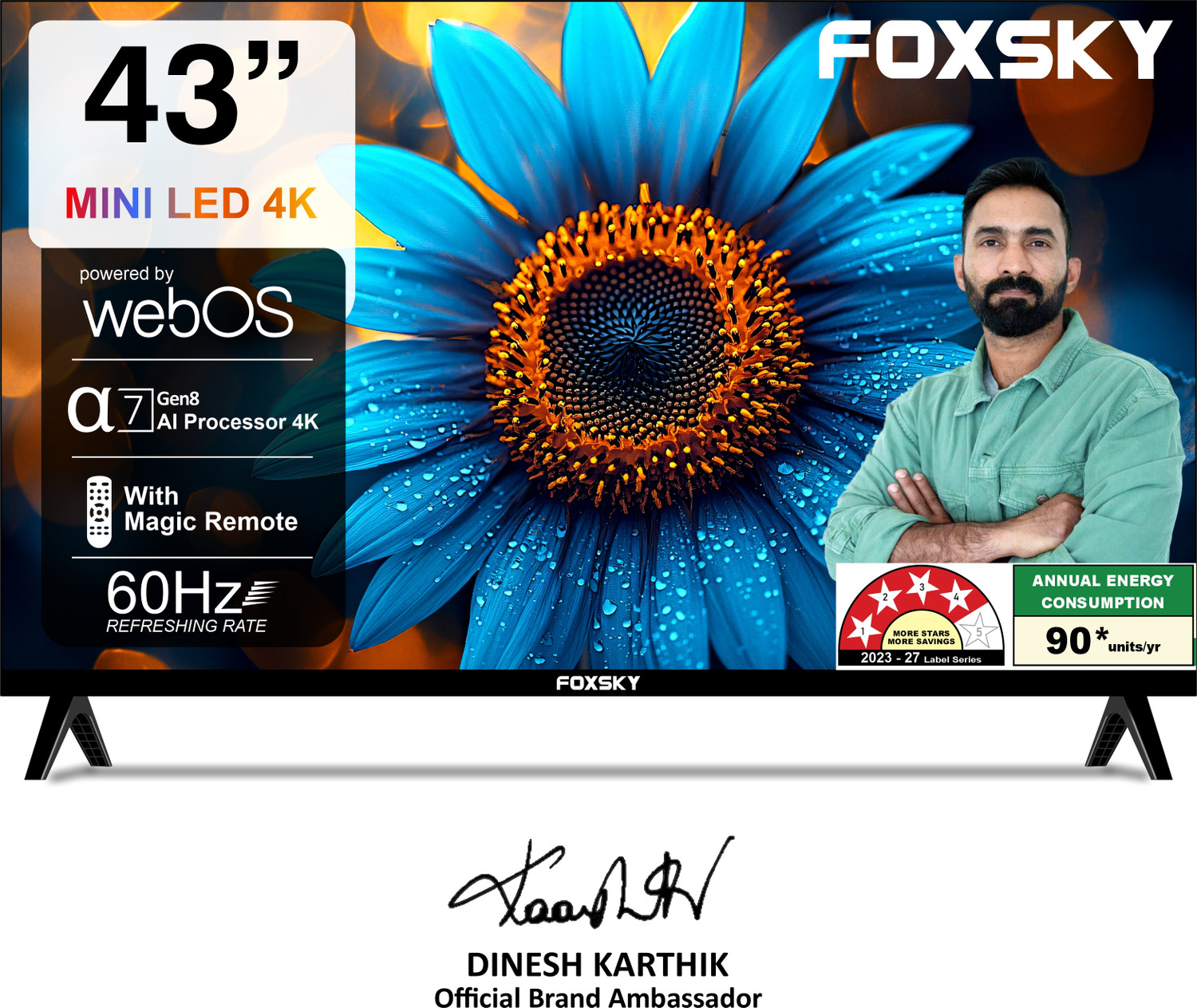 Image of Foxsky 109 cm (43 inch) Ultra HD (4K) Mini LED Smart WebOS TV 2026 Edition with 2.1CH Audio System Tuned by 60h, Native 60Hz Refresh Rate