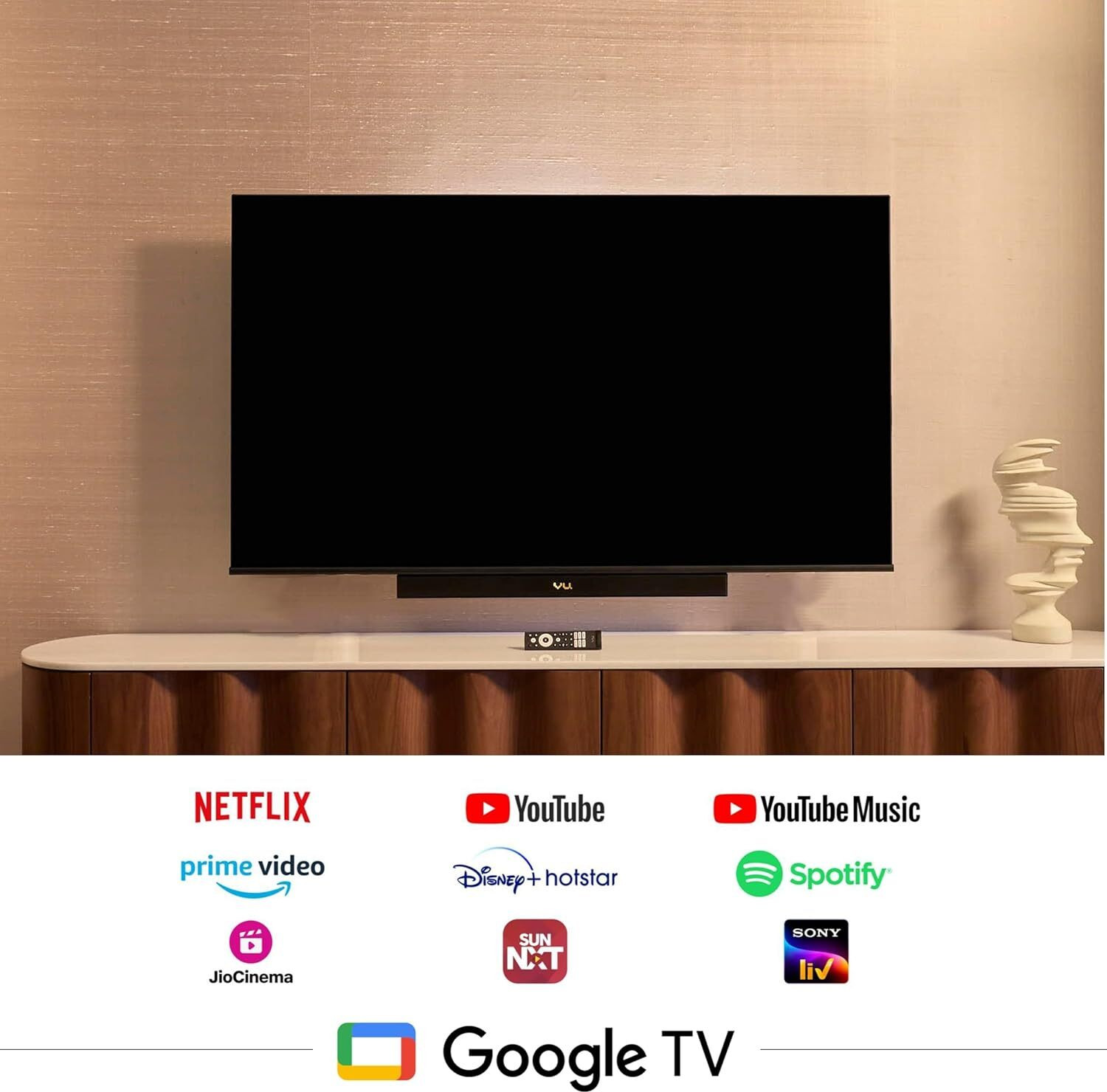 Image of Vu 108 cm (43 inch) QLED Ultra HD (4K) Smart Google TV 2025 Edition with WIFI Remote, Gaming Console, Headphone, Smartphone, Speaker, iPhone