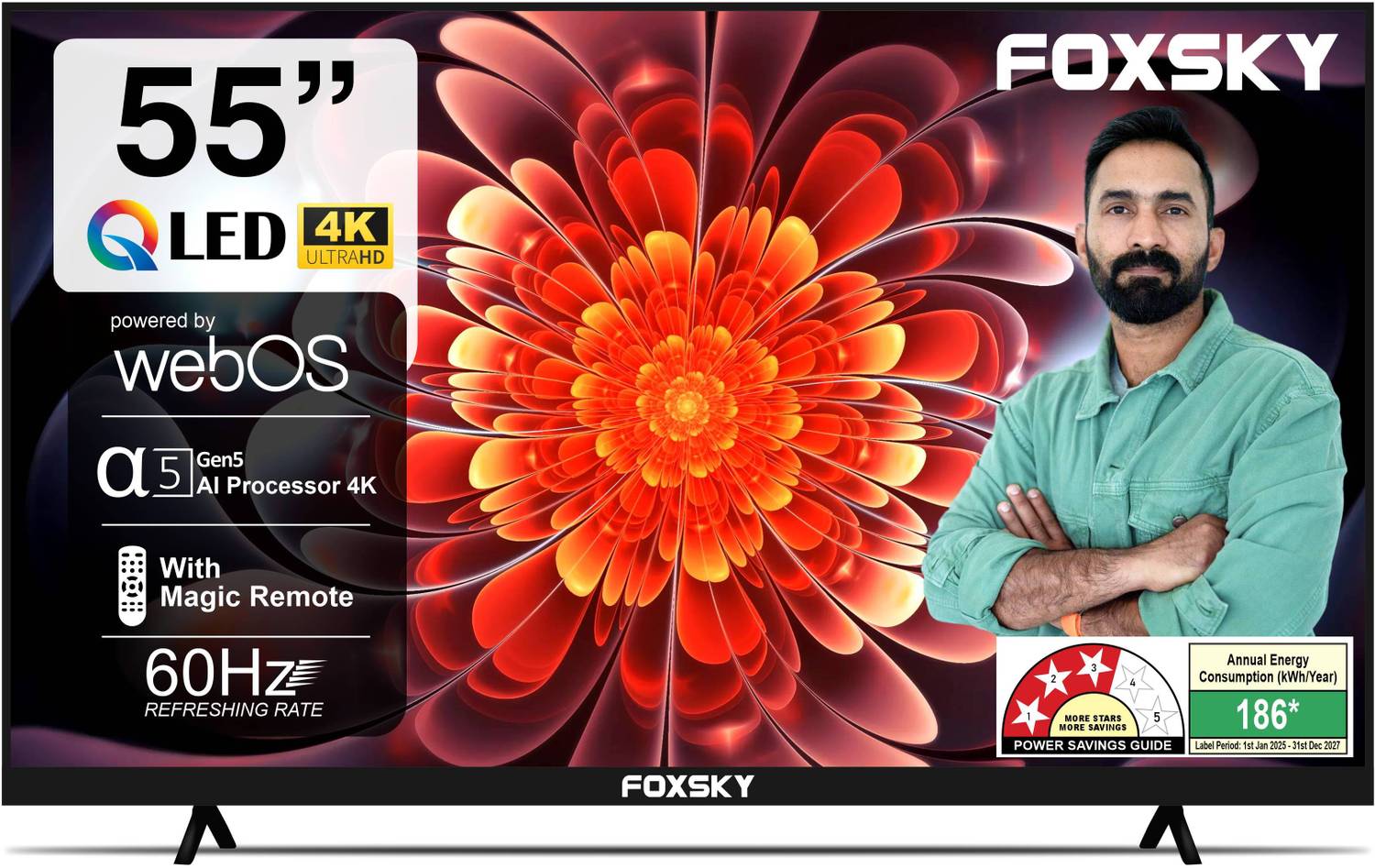 Foxsky 139 cm (55 inch) QLED Ultra HD (4K) Smart Google TV with D