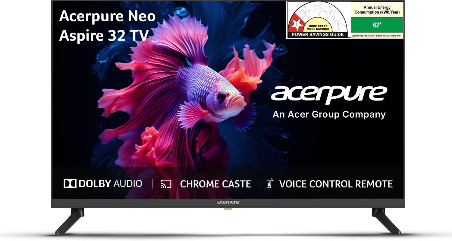 acerpure Aspire Neo 80 cm (32 inch) HD Ready LED Smart Google TV with GTV 5.0 | Ref+ with Android 14 (Black)|30W Dolby Audio| Live TV | Free to Air Channels |HDR 10 | Wall Mount Included