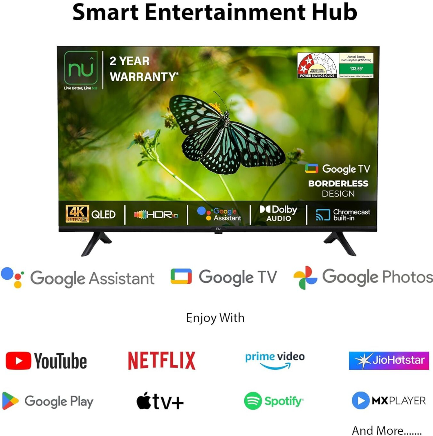 Image of NU 109.2 cm (43 inch) QLED Ultra HD (4K) Smart Google TV with Mount
