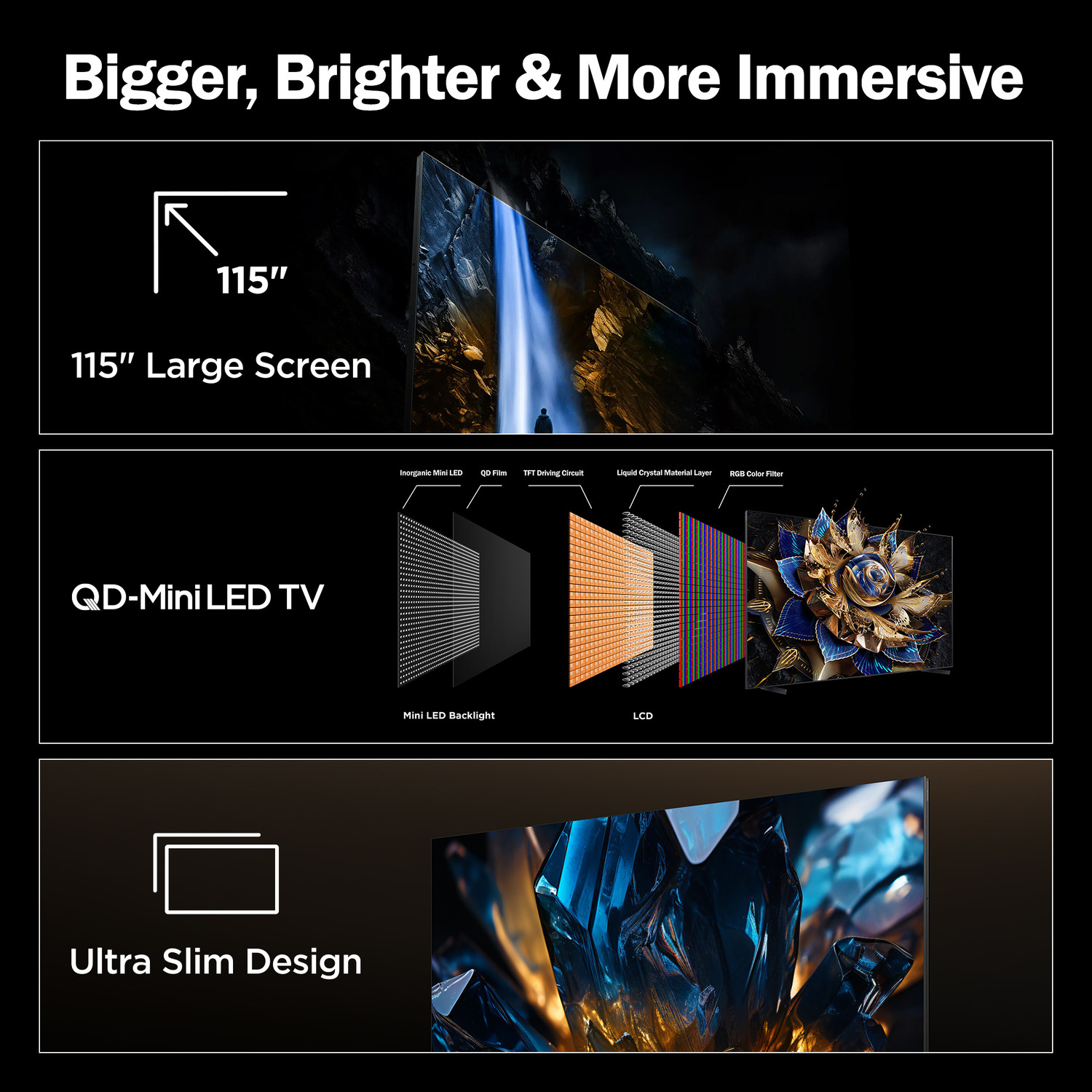 Image of TCL 291 cm (115 inch) Ultra HD (4K) Mini LED Smart Google TV with Largest Screen Ever | 20000+ Local Dimming Zones | T-SCREEN ULTRA and ONKYO 6.2.2 Hi-Fi System