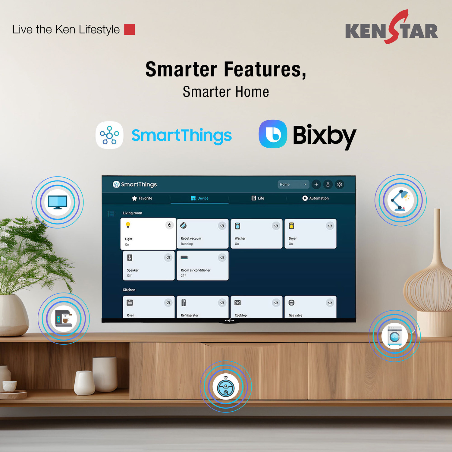 Image of Kenstar 109 cm (43 inch) Ultra HD (4K) LED Smart Tizen TV with Metal Frameless Design 24W Dolby Audio Samsung TV Plus App (100+ Live Channels) Voice enabled Remote