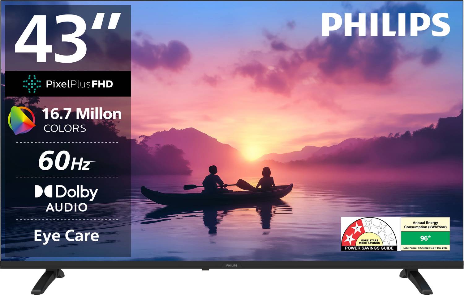 PHILIPS Frameless 108 cm (43 inch) Full HD LED Smart Google TV 2025 Edition with Voice Control Remote Dolby Audio Ultra-Narrow Bezel Eye Care 24W Sound Output HDR10 Wider Colour Gamut 8 GB Storage Energy Saving