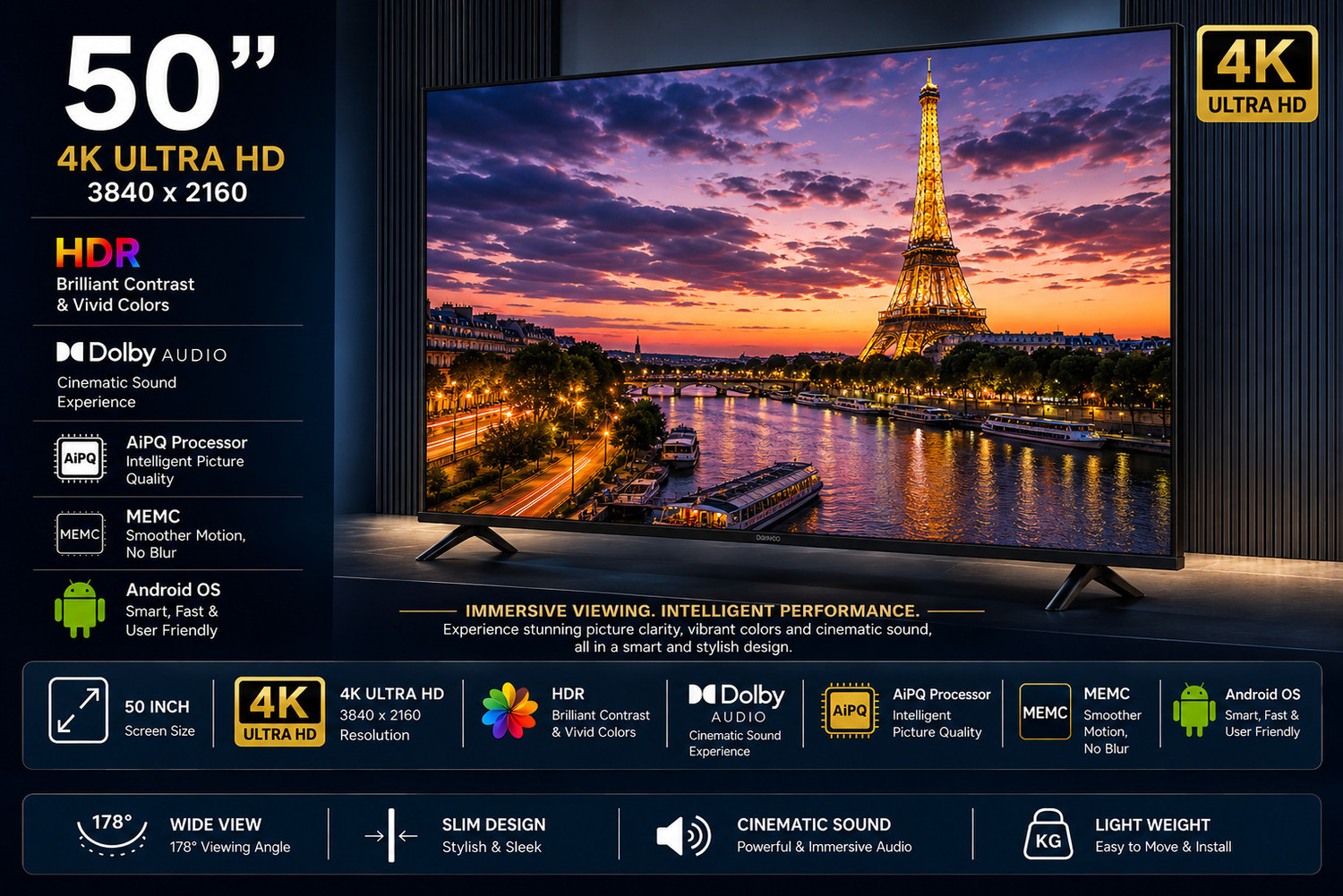 Image of jinis Android Series 127 cm (50 inch) QLED Ultra HD (4K) Smart Android TV 2026 Edition with 4K Ultra HD | HDR | Dolby Audio | AiPQ Processor | MEMC | Android OS