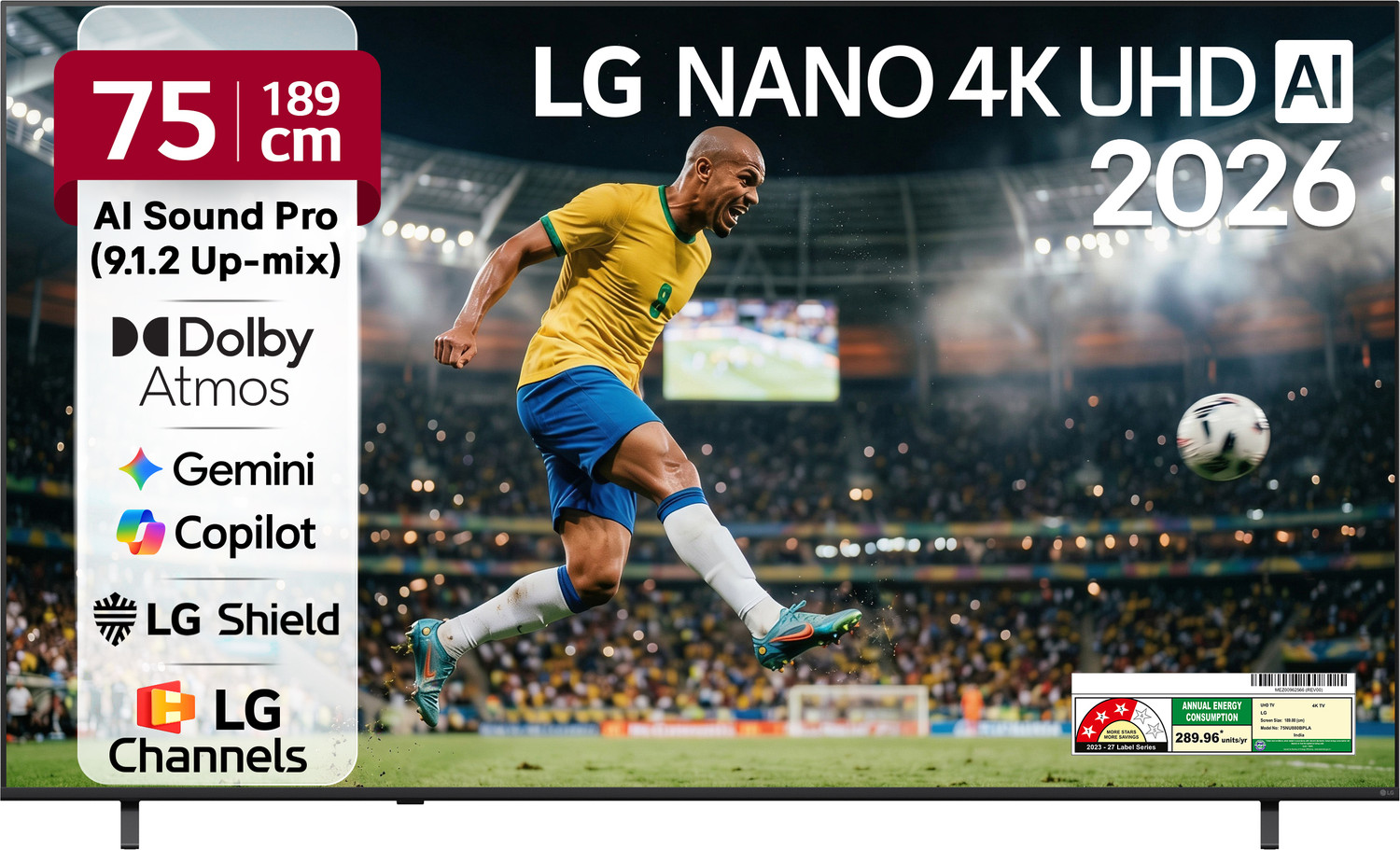 Image of LG AI NU87 189 cm (75 inch) Ultra HD (4K) LED Smart WebOS TV 2026 Edition with NANO Detail Enhancer, HDR10 Pro, 4K Super Upscaling Alpha7 AI Processor 4K Gen9, Dolby Atmos, AI Sound Pro (9.1.2 ch), Multi AI (Google Gemini & MS Copilot), Linear Flow Design, 60Hz VRR, 5 Years OS upgrade, Secured by LG Shield, LG Channels