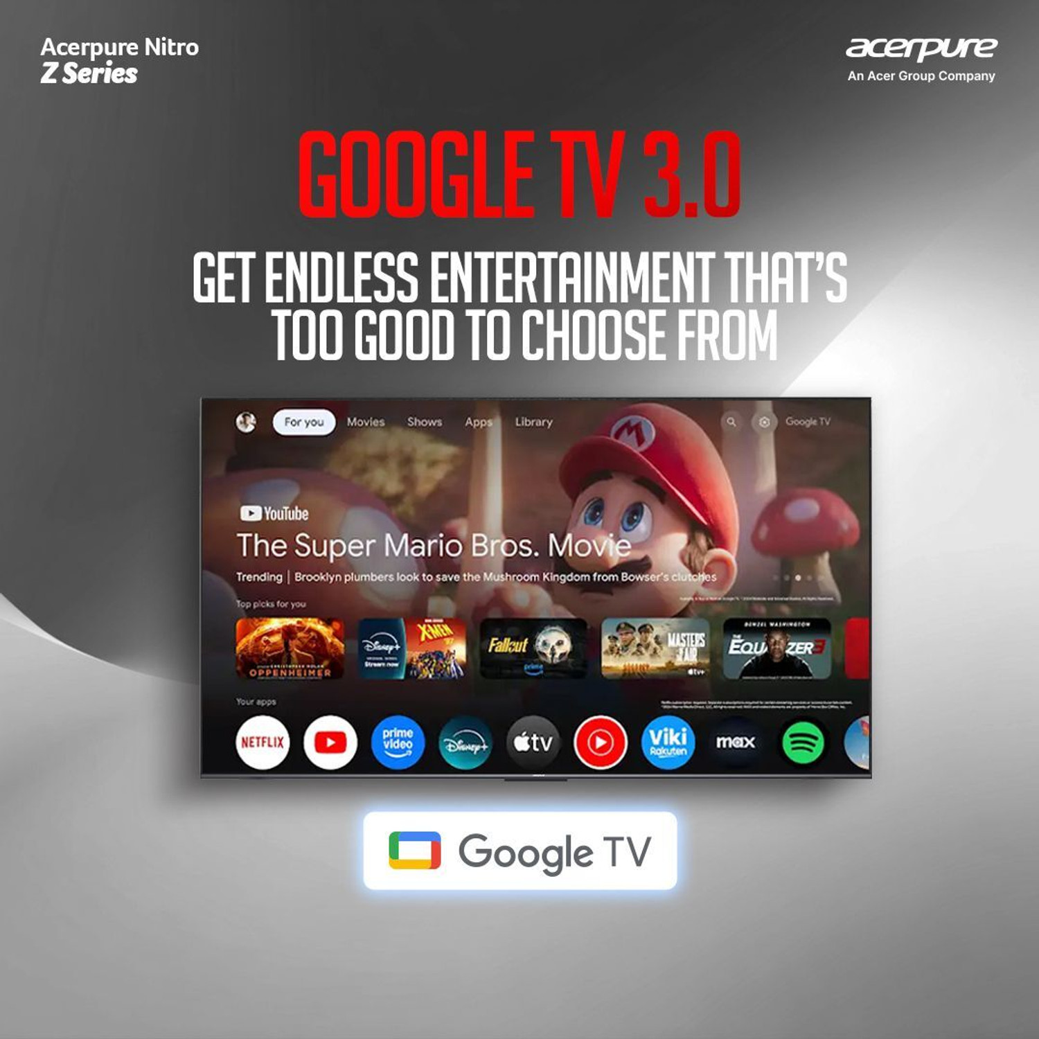 Image of acerpure Nitro Z Series 254 cm (100 inch) QLED Ultra HD (4K) Smart Google TV with 144 Hz GTV 3.0 AP100UG75PNTO5| Android 11 |Dolby Vision & Dolby Atmos|60W Sound| ALLM |VRR | MEMC |Gaming |Wall Mount | Dual Wi-Fi