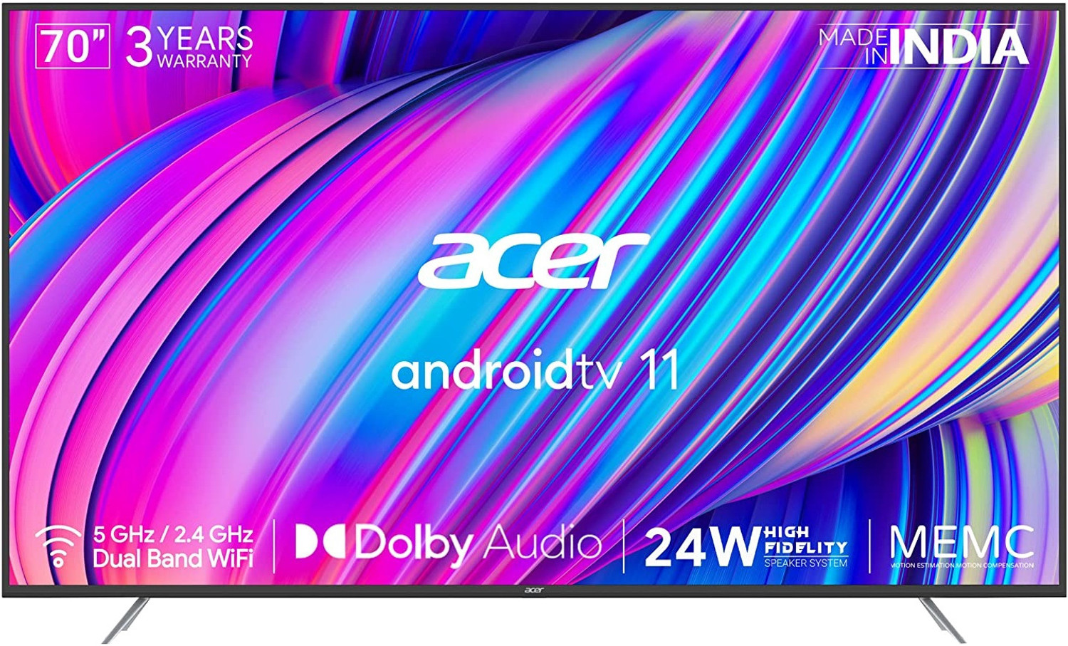 Image of Acer XL Series 178 cm (70 inch) Ultra HD (4K) LED Smart Android TV with Android 11, 24W Dolby Audio, MEMC