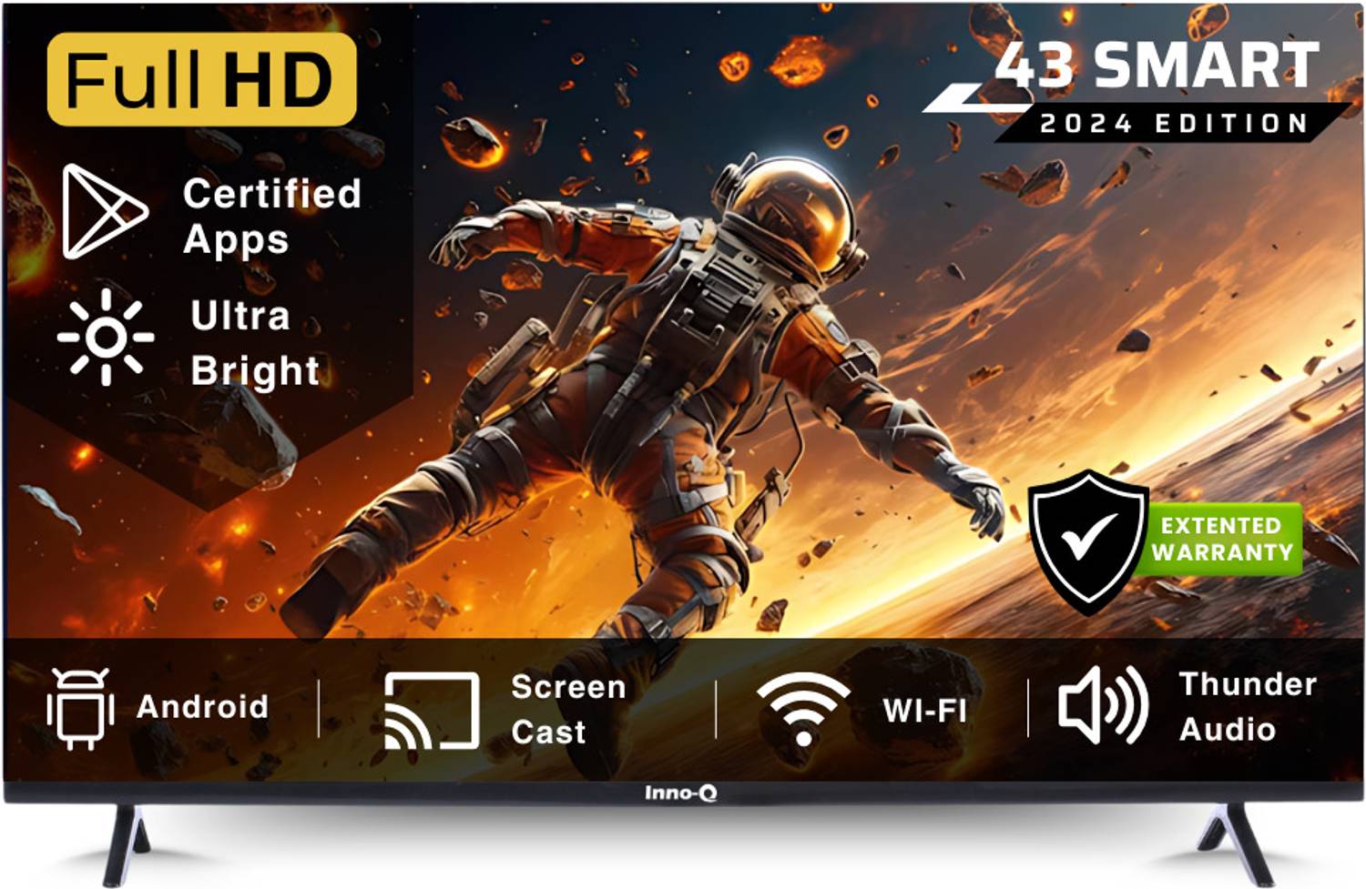 InnoQ Spectra 108 cm (43 inch) Full HD LED Smart Android TV with 30W Boom Speakers | 1000+ Smart Apps - Games | Mobile Screen Connect | Pixel Enhancer