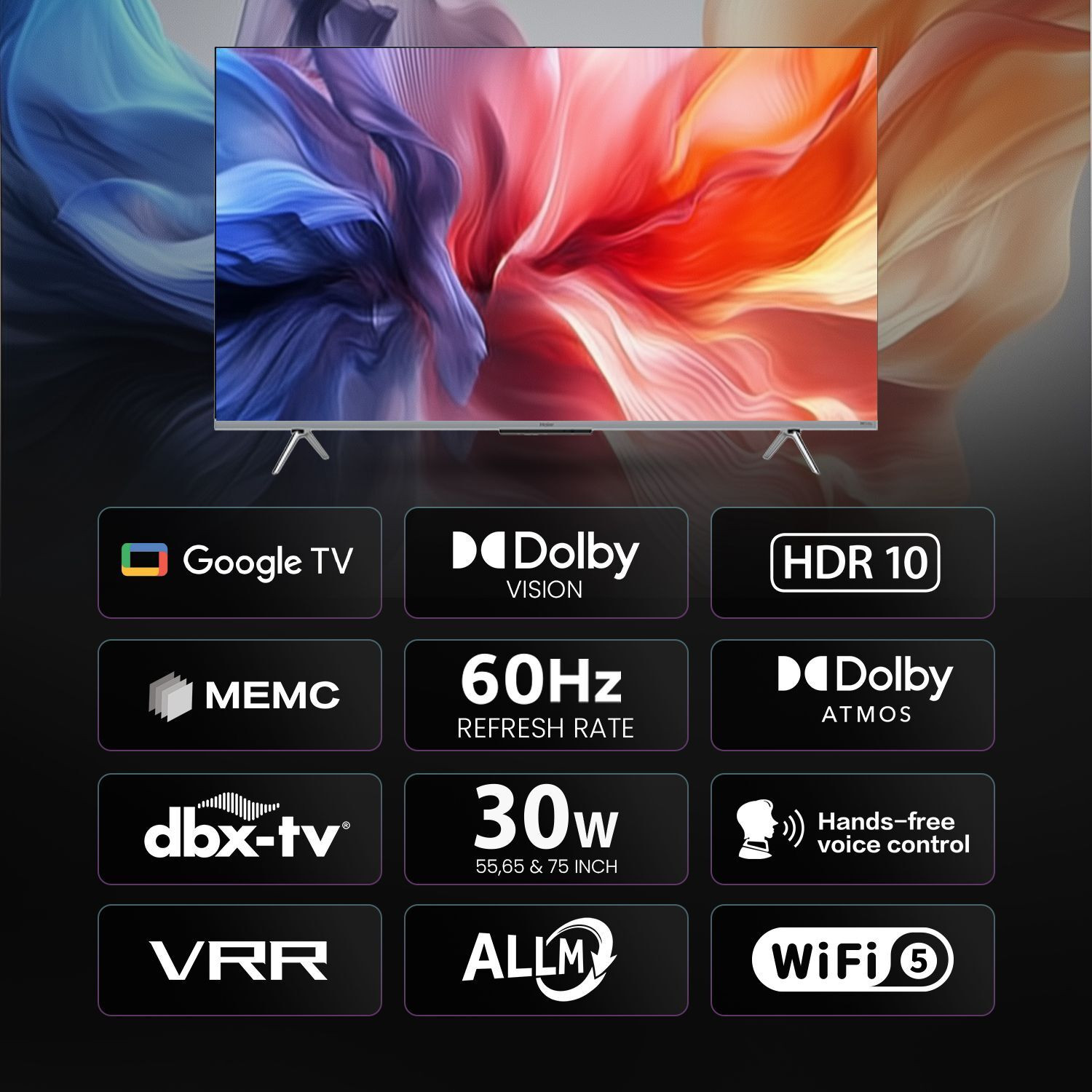 Image of Haier P7GT 189 cm (75 inch) Ultra HD (4K) LED Smart Google TV with Dolby Vision . Atmos | Hands Free Voice control |Gaming 120Hz