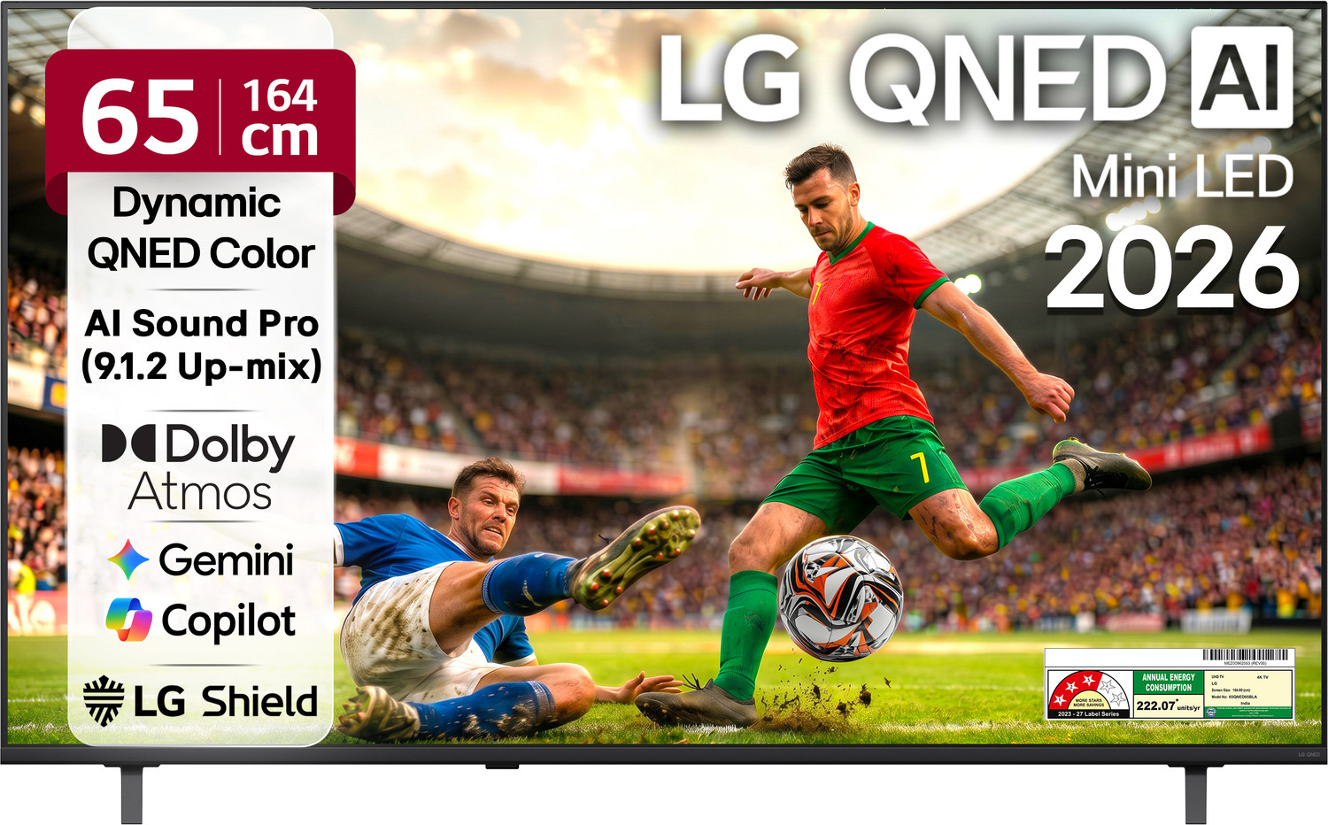 Image of LG AI QNED65 164 cm (65 inch) Ultra HD (4K) Mini LED Smart WebOS TV 2026 Edition with Dynamic QNED Color, Alpha7 AI Processor 4K Gen8, HDR10 Pro, Dolby Atmos, AI Sound Pro (9.1.2 ch), Multi AI (Google Gemini & MS Copilot), Linear Flow Design, 60Hz VRR, 5 Years OS upgrade, Secured by LG Shield, LG Channels