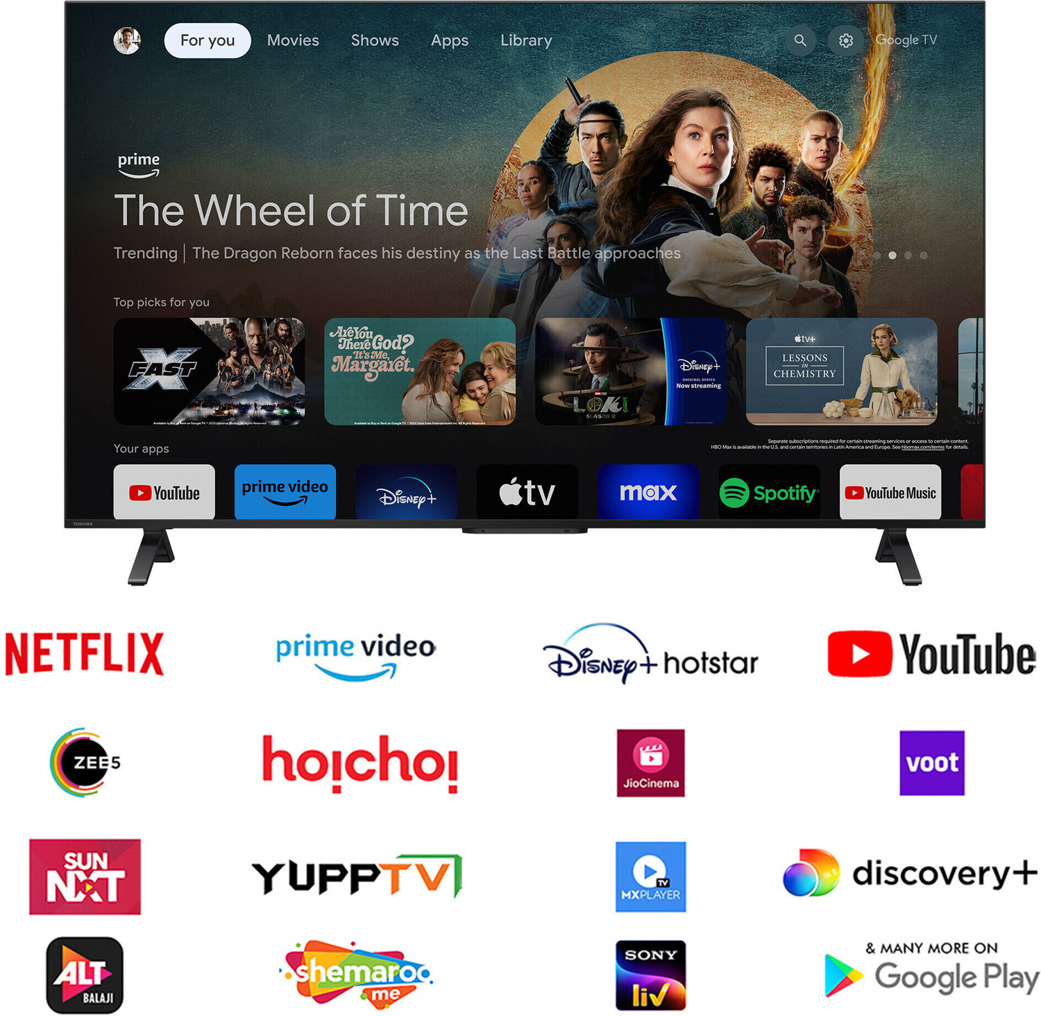 Image of TOSHIBA 139 cm (55 inch) QLED Ultra HD (4K) Smart Google TV with Full Array Local Dimming, 49W Power Bass Woofer and HSR 120