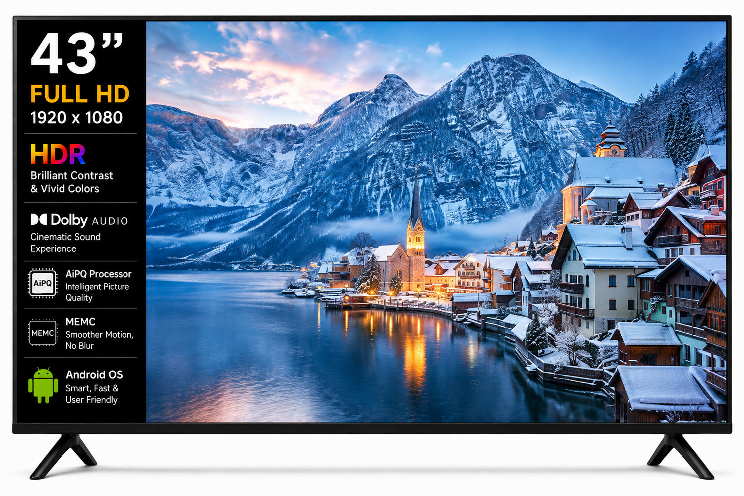 Image of jinis Android Series 109 cm (43 inch) QLED Full HD Smart Android TV 2026 Edition with Full HD Android TV with HDR, Dolby Audio and AiPQ Processor