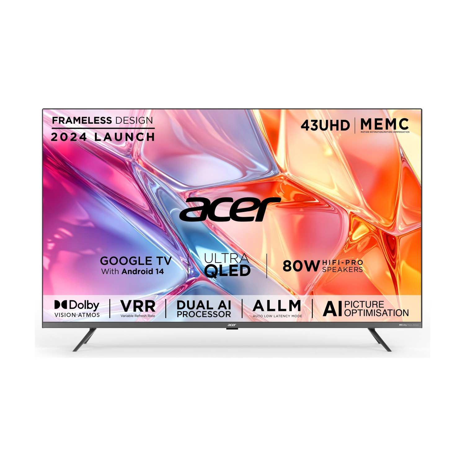 Image of Acer Super Series 108 cm (43 inch) QLED Ultra HD (4K) Smart Google TV with Android 14 (Black) | MEMC | ALLM | VRR | AI Picture Optimisation | 80W PRO Speakers | GIGA Bass | Dolby Vision-Atmos
