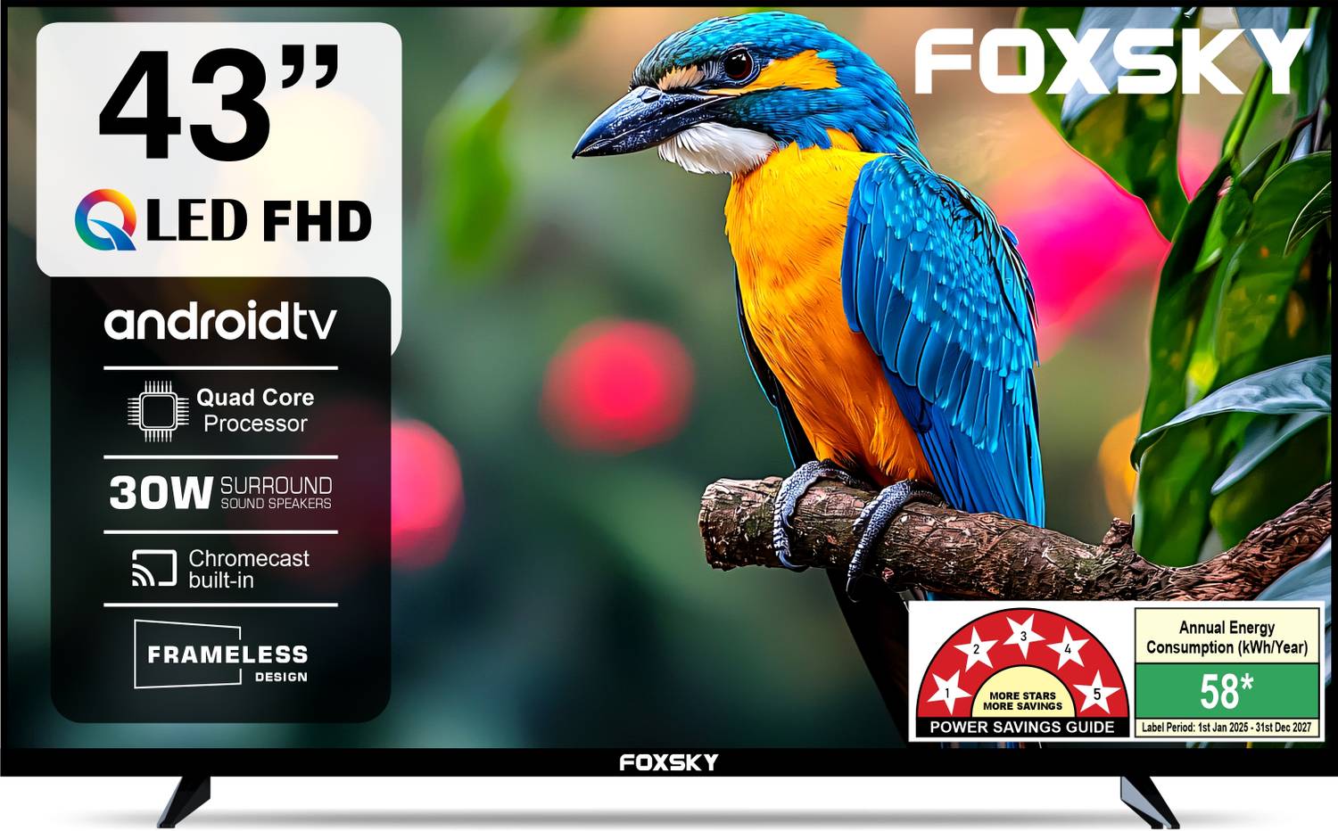 Foxsky 109 cm (43 inch) QLED Full HD Smart Android TV 2026 Editio