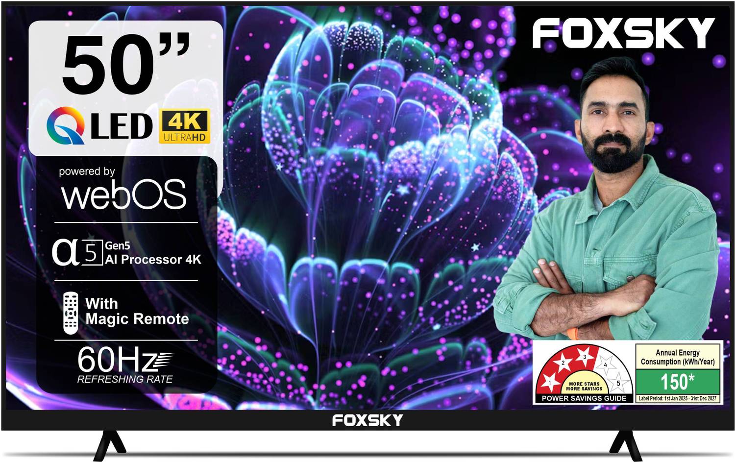 Foxsky 127 cm (50 inch) QLED Ultra HD (4K) Smart Google TV with D