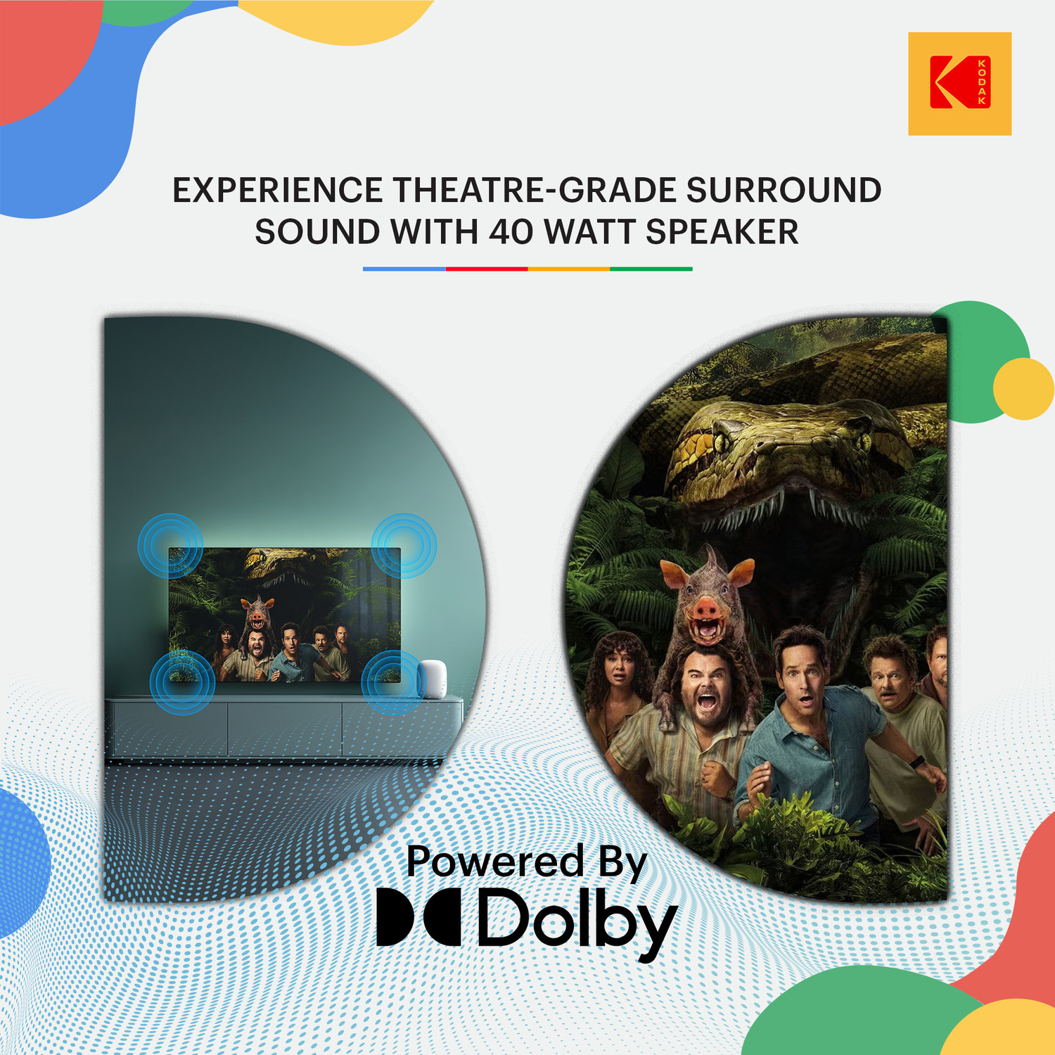Image of KODAK 108 cm (43 inch) QLED Full HD Smart Google TV 2026 Edition with Google Voice Assistant Remote Control 40 Watt Sound Output Dolby Sound 600+ Free Live Channels Digital Tuner Eye Care Technology 10000+ Apps & Games Bezel Less Design Chromecast