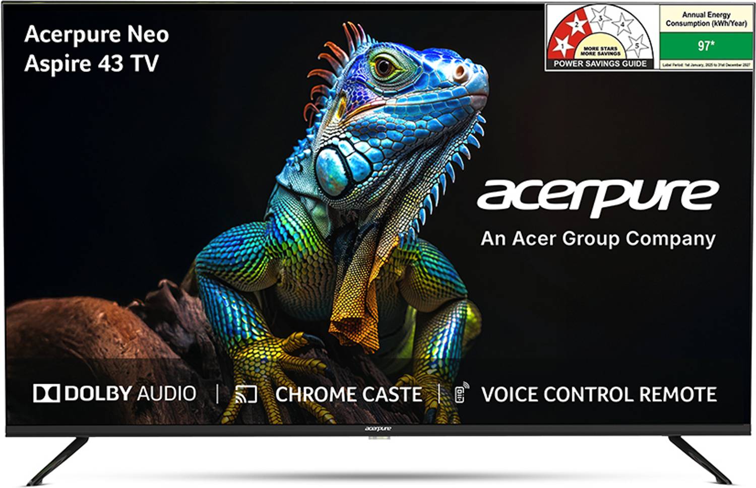 acerpure Aspire Neo 108 cm (43 inch) Full HD LED Smart Google TV with GTV 5.0 | Ref+ Design |Android 14 | Dolby Audio | 30W Sound | HDR10| Built-in Satellite Tuner | Wall Mount Included