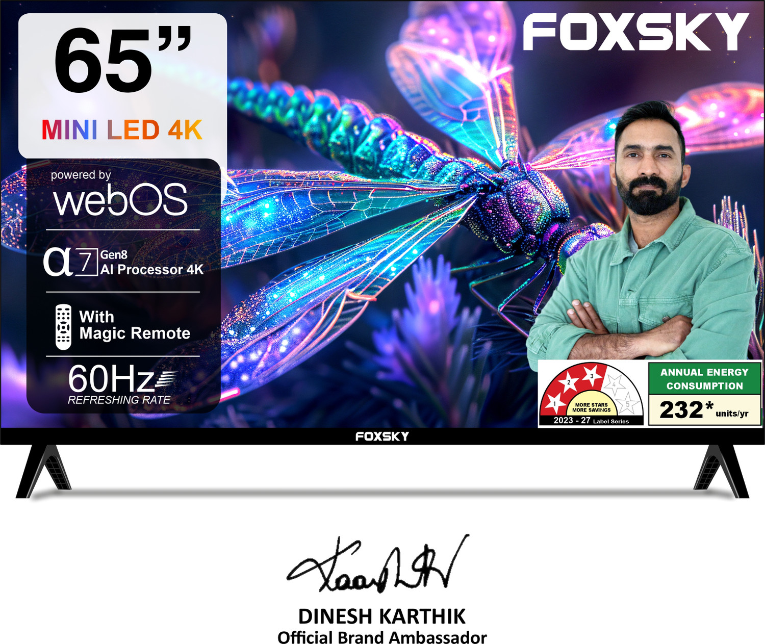 Image of Foxsky 165.1 cm (65 inch) Ultra HD (4K) Mini LED Smart WebOS TV 2026 Edition with 2.1CH Audio System Tuned by 40W, Native 60Hz Refresh Rate