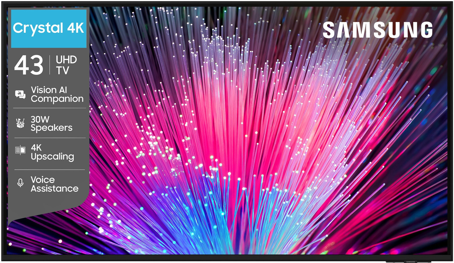 Image of Samsung Crystal 4K Vision AI 108 cm (43 inch) Ultra HD (4K) LED Smart Tizen TV 2026 Edition with 30W Speakers 4K Upscaling HDR 10+ Football Mode Voice Assistance Remote Control PurColor Slim Look Samsung Knox Security 150+ Free Channels