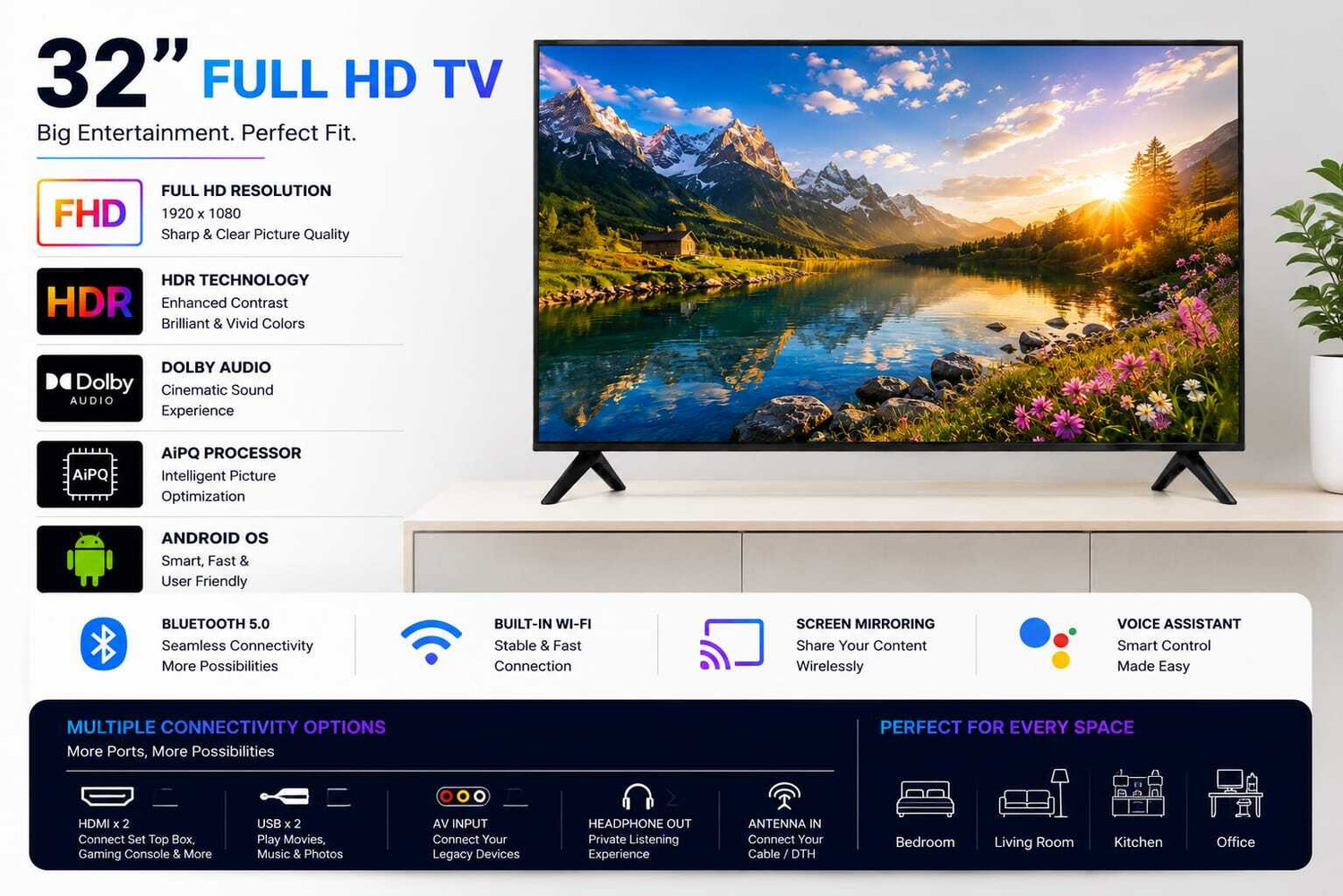 Image of jinis Android Series 81 cm (32 inch) QLED Full HD Smart Android TV 2026 Edition with Full HD Android TV with HDR, Dolby Audio and AiPQ Processor