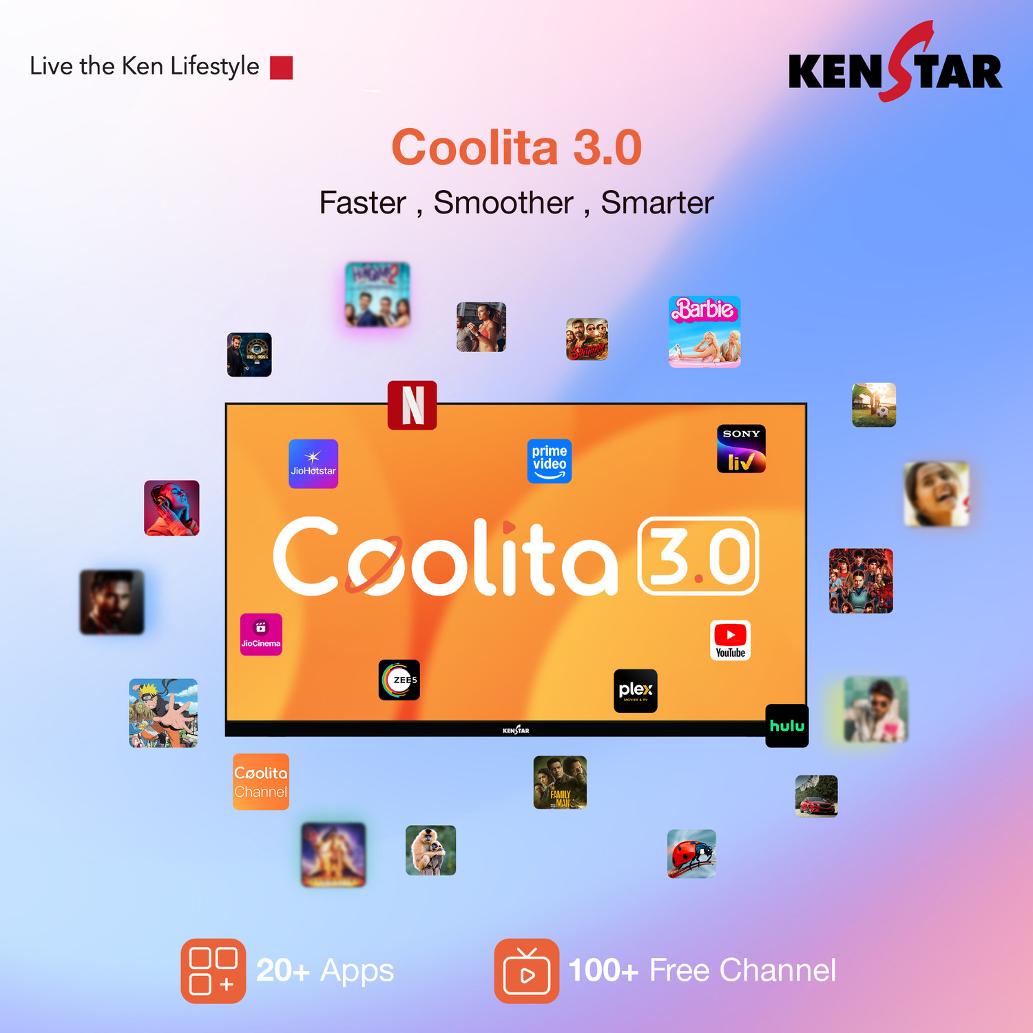 Image of Kenstar 80 cm (32 inch) QLED HD Ready Smart Coolita TV 2025 Edition with 20W Speakers 300 Nits Brightness Bezel-less Design 300+ Live Channels Voice Control by Coolink App