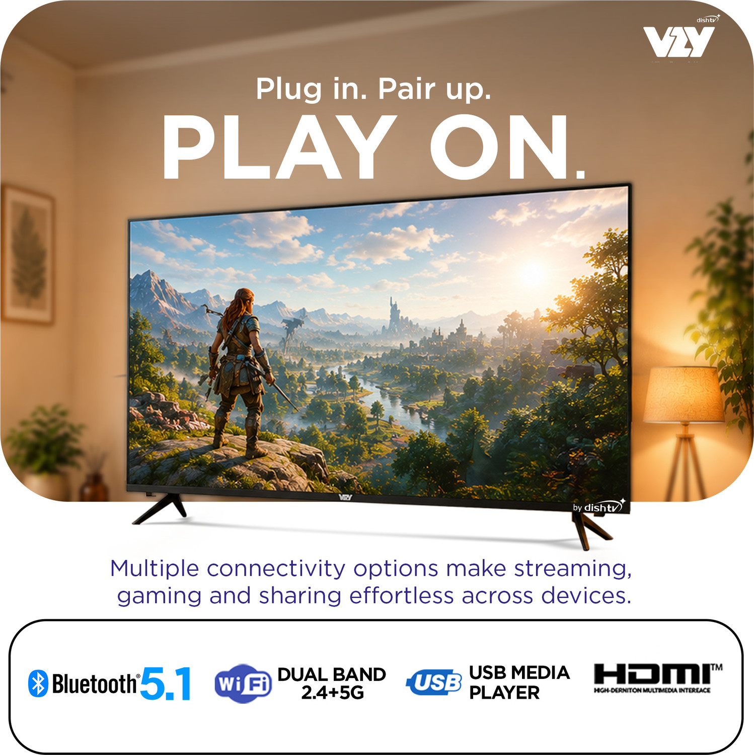 Image of VZY by DishTV A-Series 140 cm (55 inch) QLED Ultra HD (4K) Smart Google TV with 3-Year Premium Bundled Content Offering (200+DTH Channels & 18+OTTs- Jio Hotstar, Sony Liv, Z5..) 3 Years WarrantyMEMC 120 HzHDR10ALLM 2GB RAM, 32GB Storage24W Speaker Dolby AudioVoice Assistant Remote Googlecast Built-in