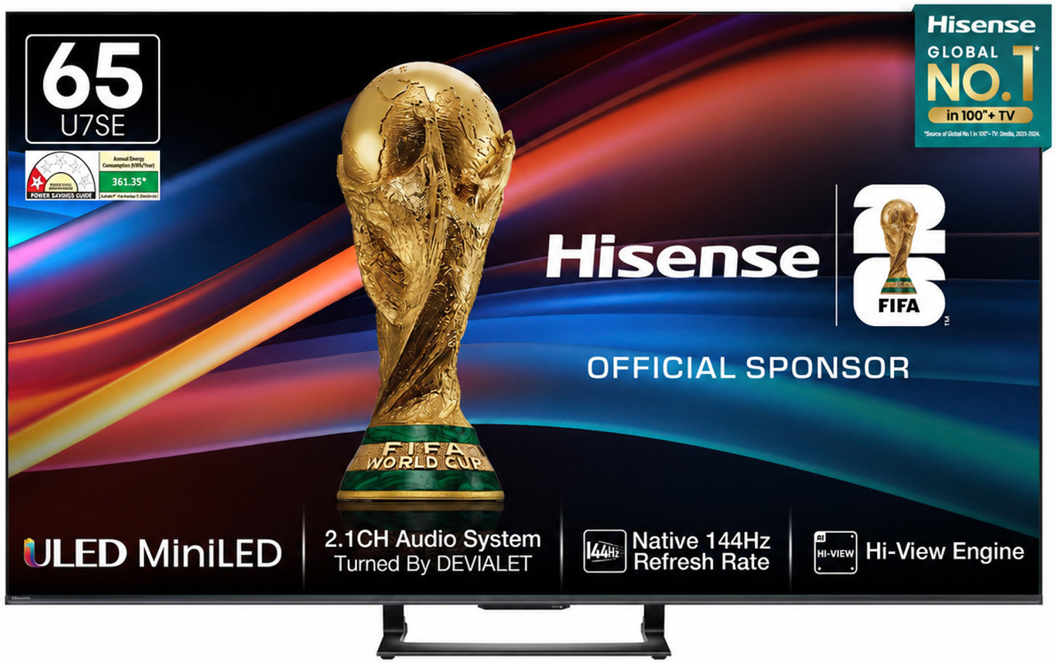 Image of Hisense 65U7SE 164 cm (65 inch) Ultra HD (4K) Mini LED Smart VIDAA TV with 2.1CH Audio System Tuned by DEVALET, Native 144 Refresh Rate, Dolby Vision Atmos
