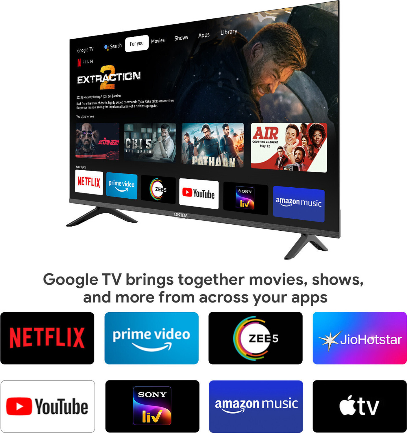 Image of ONIDA NEXg 138.68 cm (55 inch) Ultra HD (4K) LED Smart Google TV with Nexg Processor ,Dolby Vision , Dolby Atmos 24W, MEMC, 60 Hz Refresh Rate with 500W Pulsating Sound Output