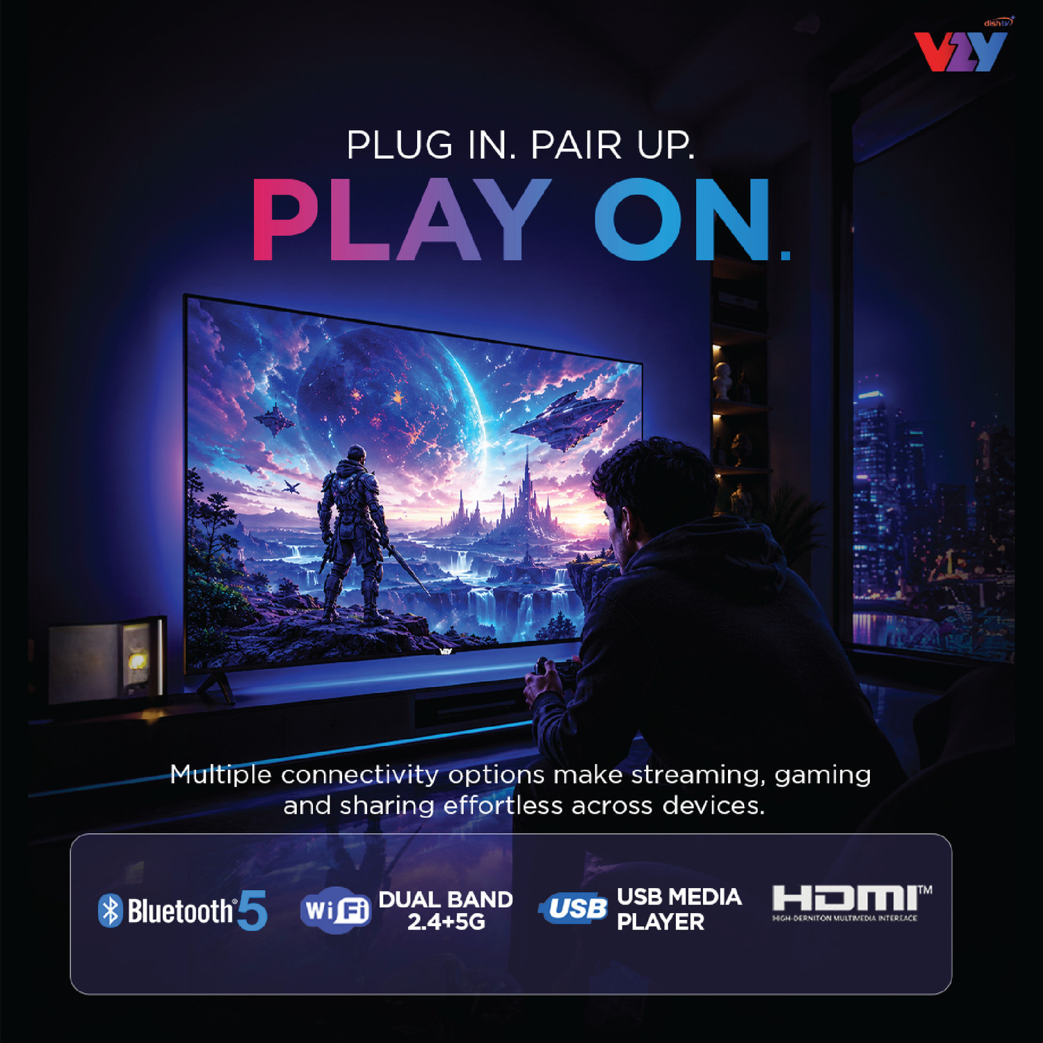 Image of VZY by DishTV A-Series 80 cm (32 inch) HD Ready LED Smart Google TV with 1-Year Premium Bundled Content (200+DTH Channels & 18+OTTs- Jio Hotstar, Sony Liv, Z5..)3 Years Warranty1GB RAM, 8GB StorageALLM20W Speaker Dolby Audio Voice Assistant Remote