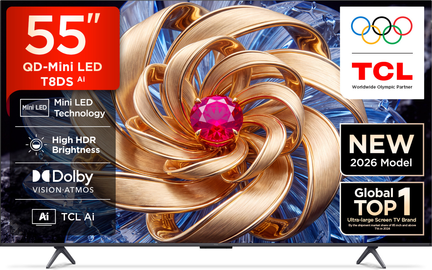 Image of TCL T8DS 138.71 cm (55 inch) Ultra HD (4K) Mini LED Smart Google TV 2026 Edition with QD-Mini LED Technology TCL Ai HVA Panel Dolby Vision- Atmos 34W Sound Output DLG 120Hz MEMC 120 Hz (55T8DS)