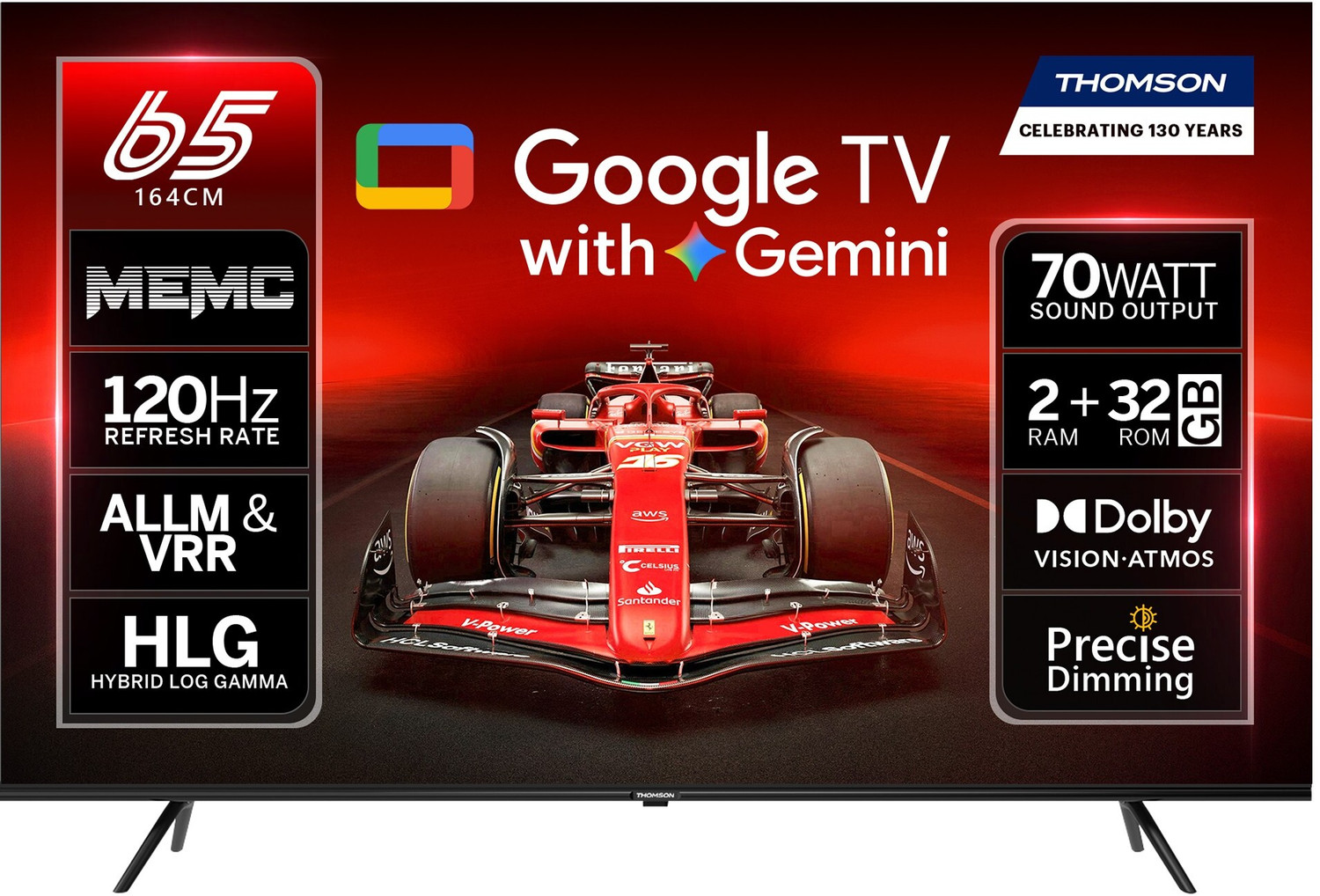 Image of Thomson NeoX 164 cm (65 inch) QLED Ultra HD (4K) Smart Google TV with Gemini , MEMC Dolby Vision - Atmos 70W Sound Output powered by Blaupunkt 4 Speaker 32 GB Storage 550 Nits Brightness Precise Dimming HDR10+ 120 Hz Refresh Rate HLG ALLM & VRR Eyecare Technology Google Assistant Bezel Less Design