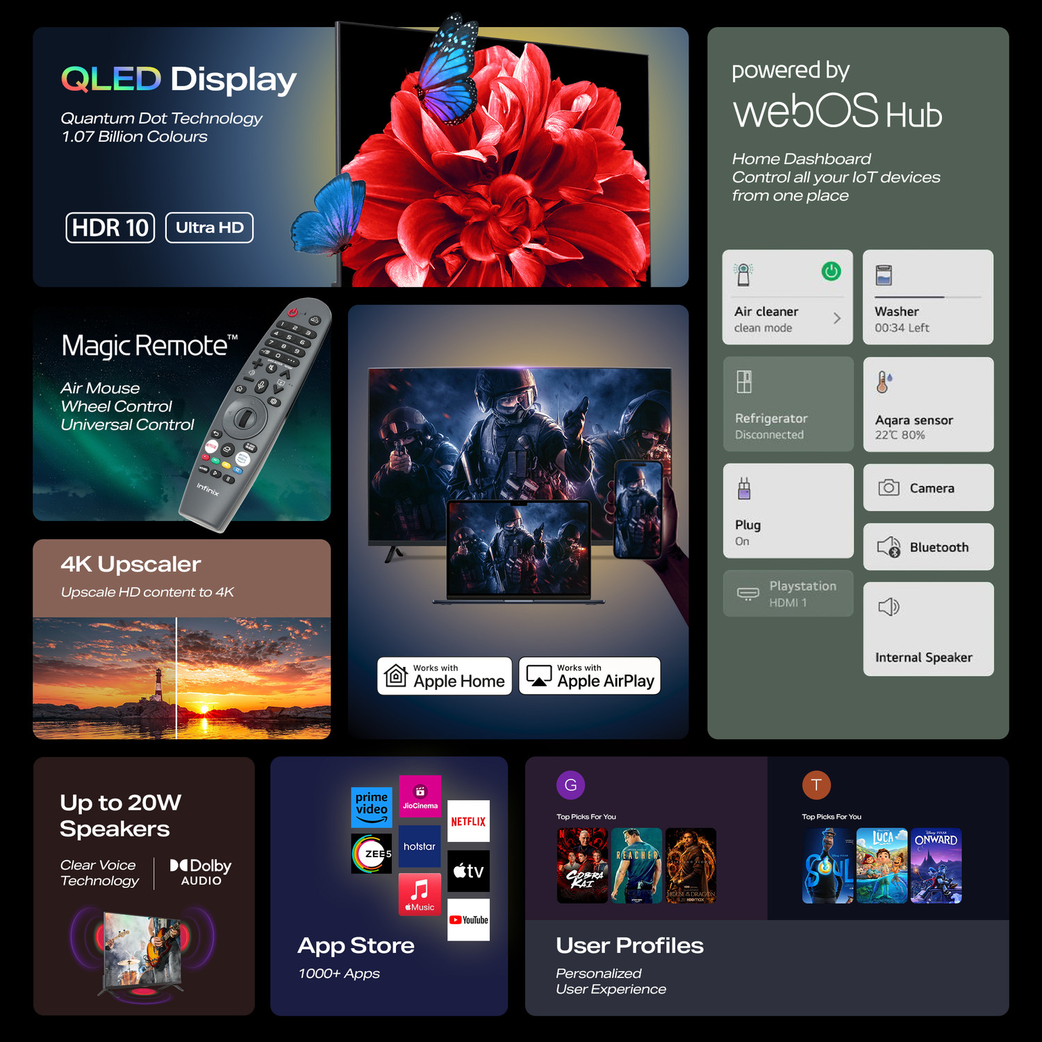 Image of Infinix 109 cm (43 inch) QLED Ultra HD (4K) Smart WebOS TV with 1.07 Billion Colors, HDR support. Cinematic Sound, Personalized TV experience with 1000+ Apps (Comes with Magic Remote and Wall Mount)
