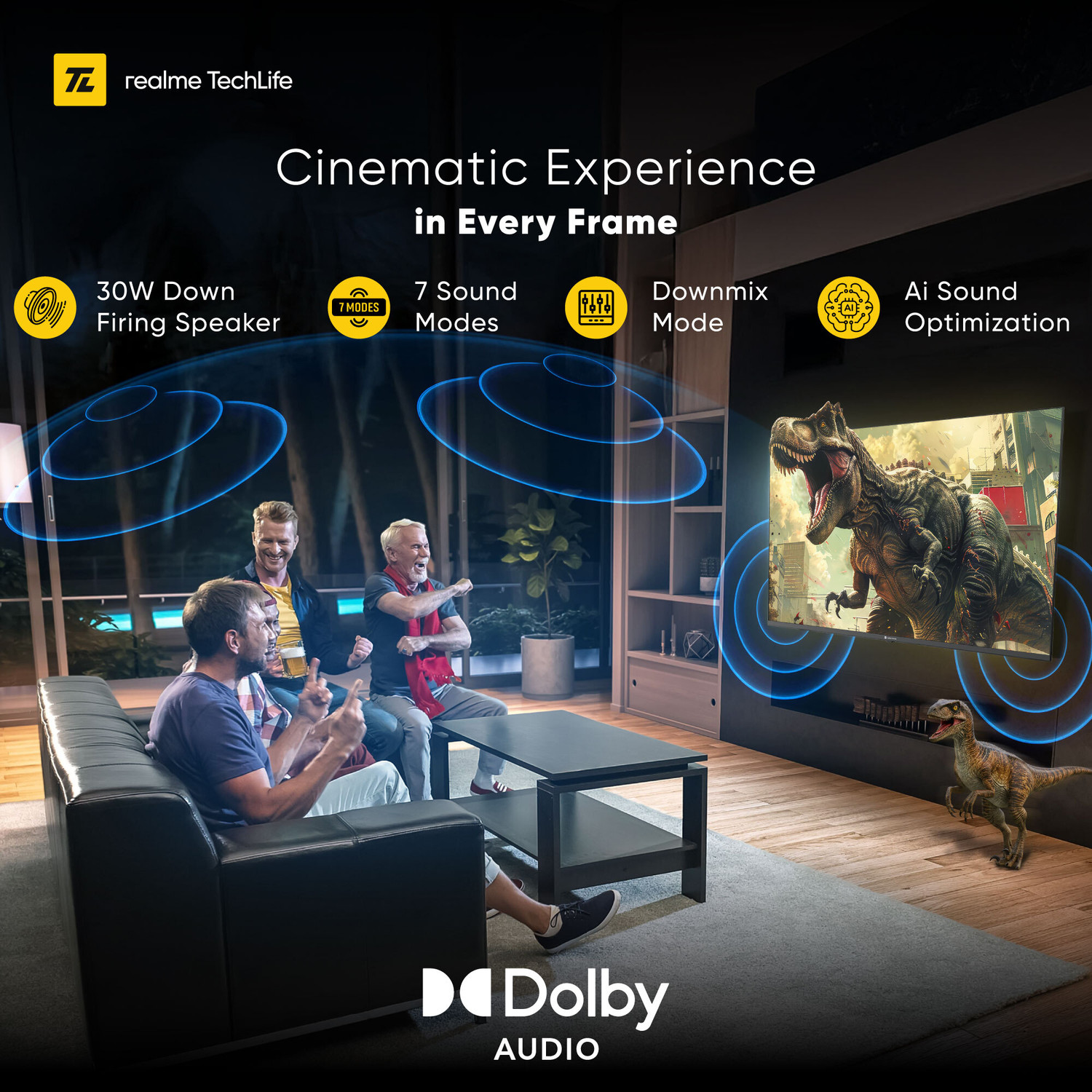 Image of realme TechLife 108 cm (43 inch) QLED Ultra HD (4K) Smart Google TV 2026 Edition with 5.0 OS, Dolby Audio, and 30 W downfiring speaker