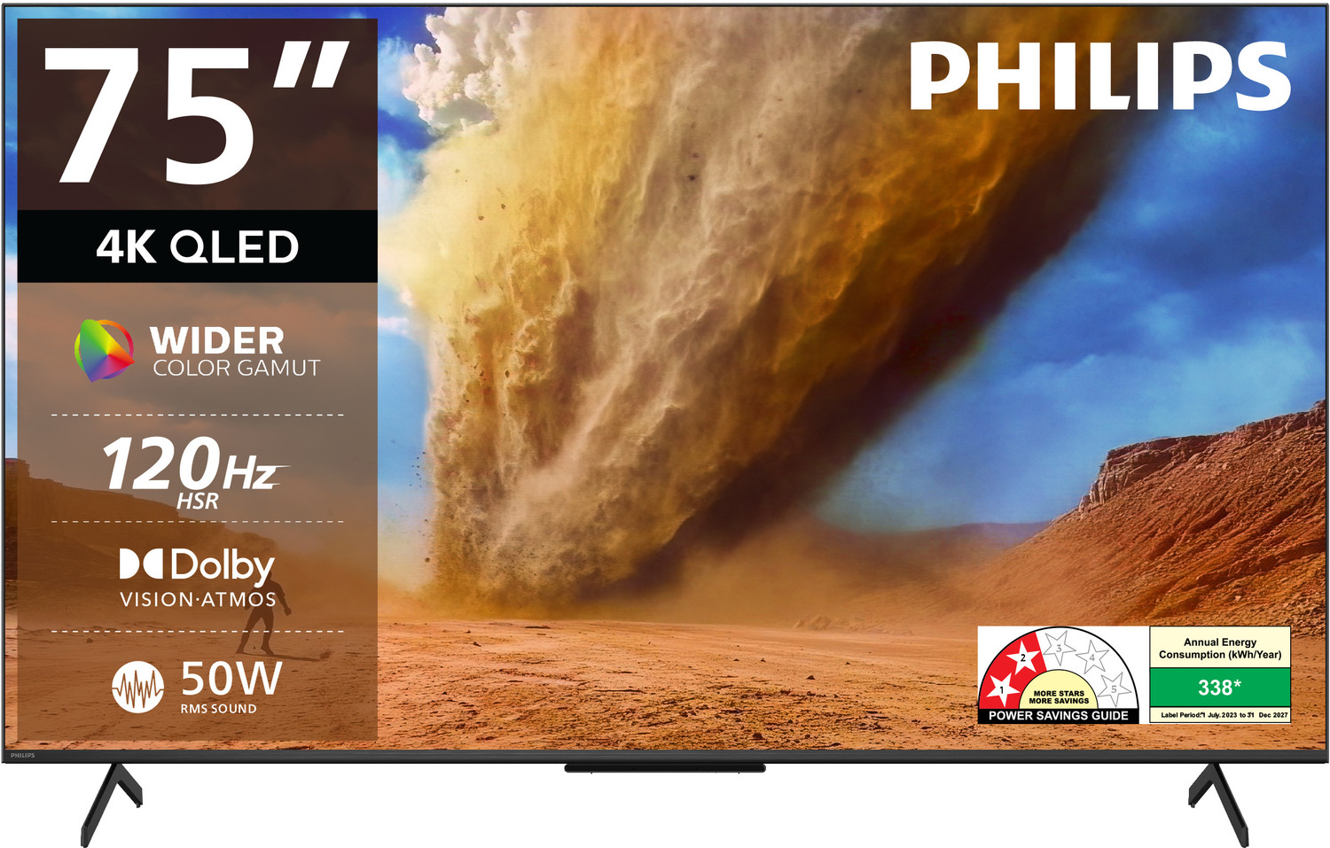 Image of PHILIPS 189 cm (75 inch) QLED Ultra HD (4K) Smart Google TV with Dolby Vision & HDR 10+ | 120Hz Refresh Rate | 50W Dolby Atmos 2.1.2 Channel | Wider Colour Gamut | Ultra Narrow Bezel | 3GB RAM & 16GB Storage