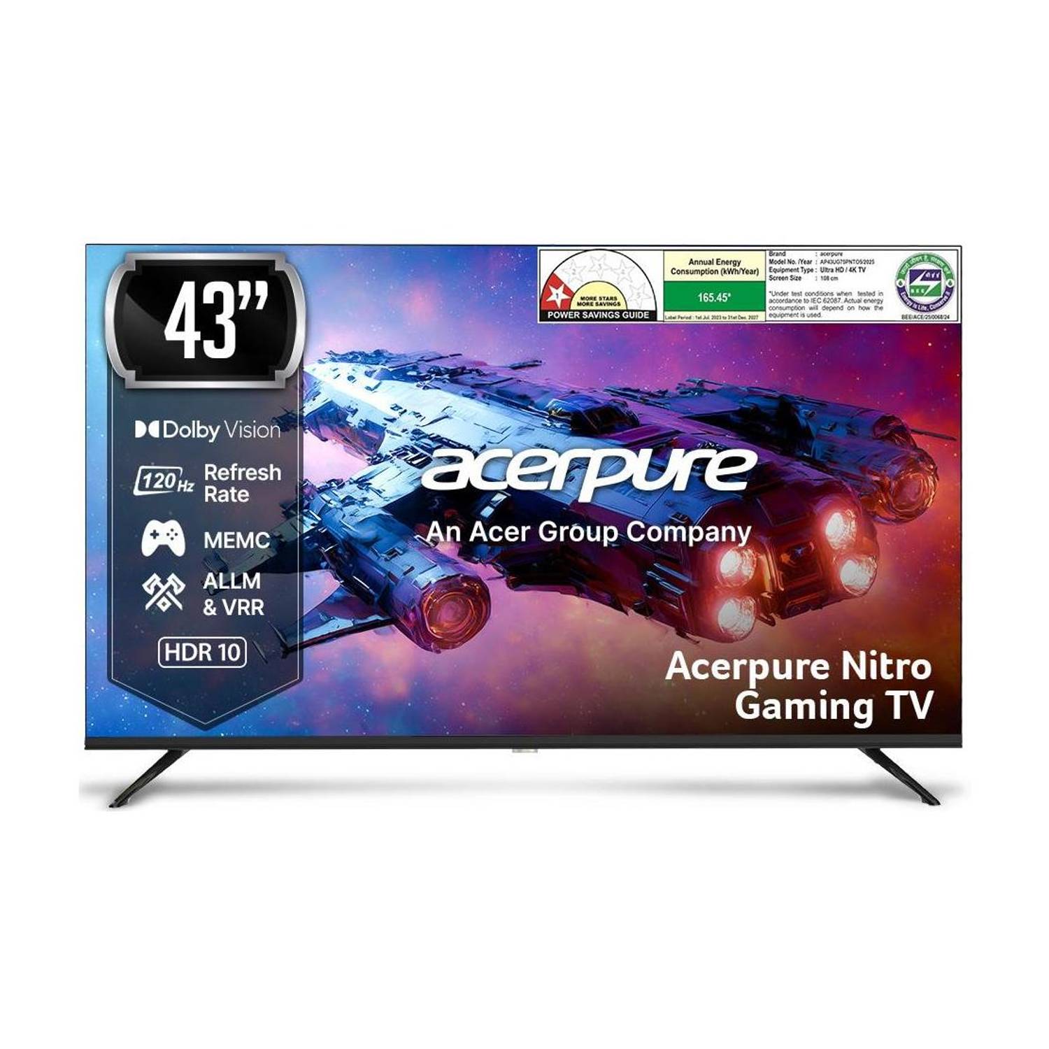 acerpure Nitro 108 cm (43 inch) QLED Ultra HD (4K) Smart Google TV with 120 Hz GTV 5.0 |Android 14 |Dolby Vision & Dolby Atmos|40W Sound|Tuner|Wi-Fi Direct|ALLM |VRR|MEMC|Karaoke|AI|Gaming |Wall Mount