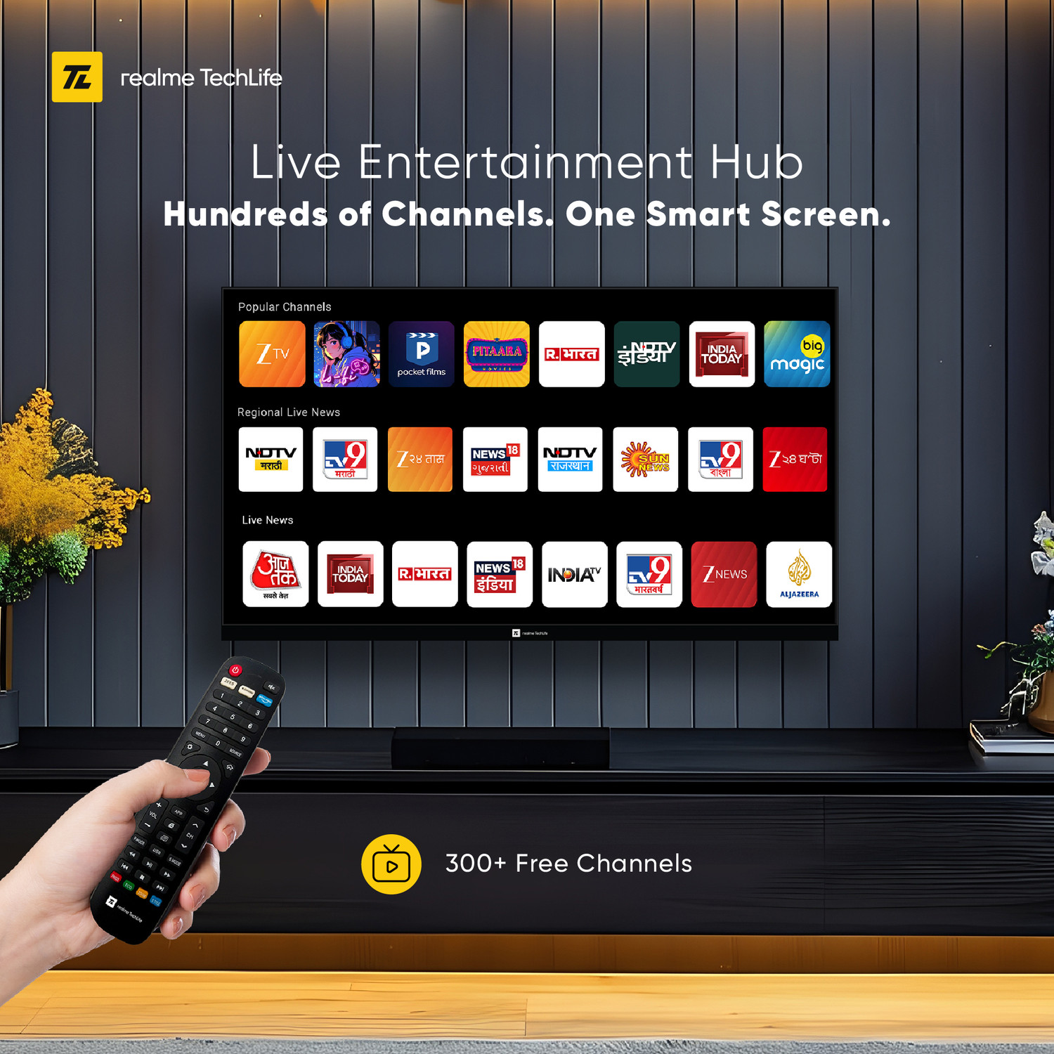 Image of realme TechLife 80 cm (32 inch) QLED HD Ready Smart Android TV with Thunder OS, Live TV, Netflix, 100+ Apps, 20W Speakers, 300 Nits Brightness, Bezel-less Design