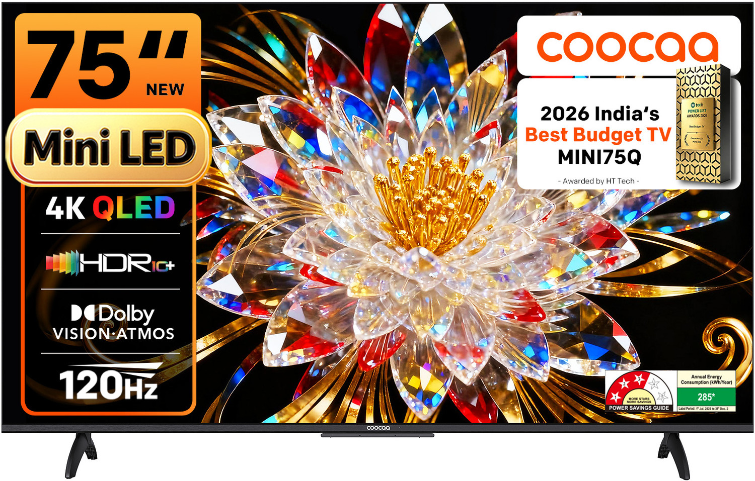 Image of Coocaa MINI75Q 189 cm (75 inch) Ultra HD (4K) Mini LED Smart Google TV 2026 Edition with Dolby Vision & Dolby Atmos 120Hz Refresh Rate ALLM & MEMC Wide Colour Gamut 36W Sound Output 32 GB Storage