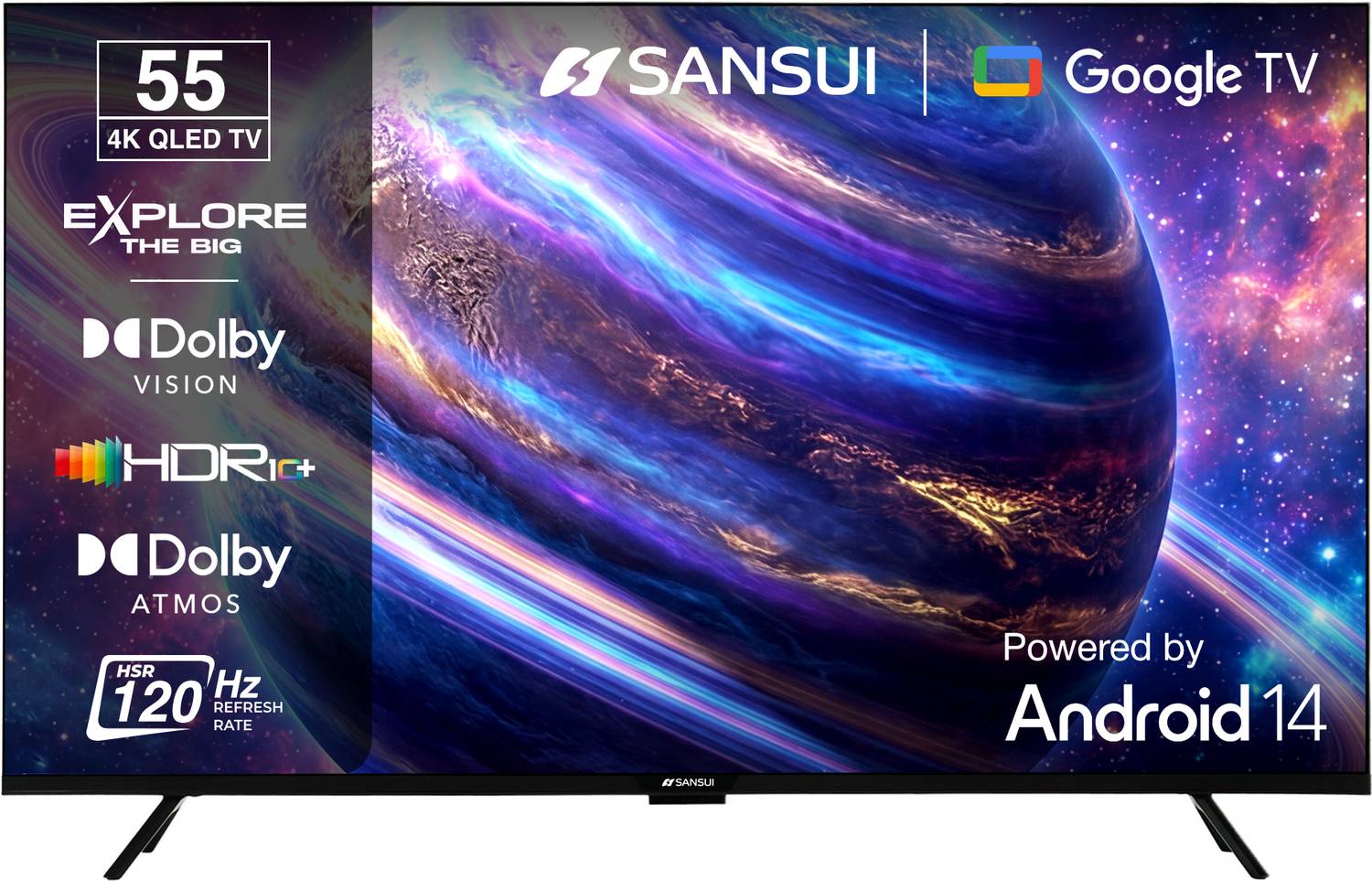 Sansui 140 cm (55 inch) QLED Ultra HD (4K) Smart Google TV with Dolby Vision| HDR10+| Dolby Atmos| HSR 120Hz| MEMC| 30W Surround Sound| FloLED Panel price history chart and lowest price