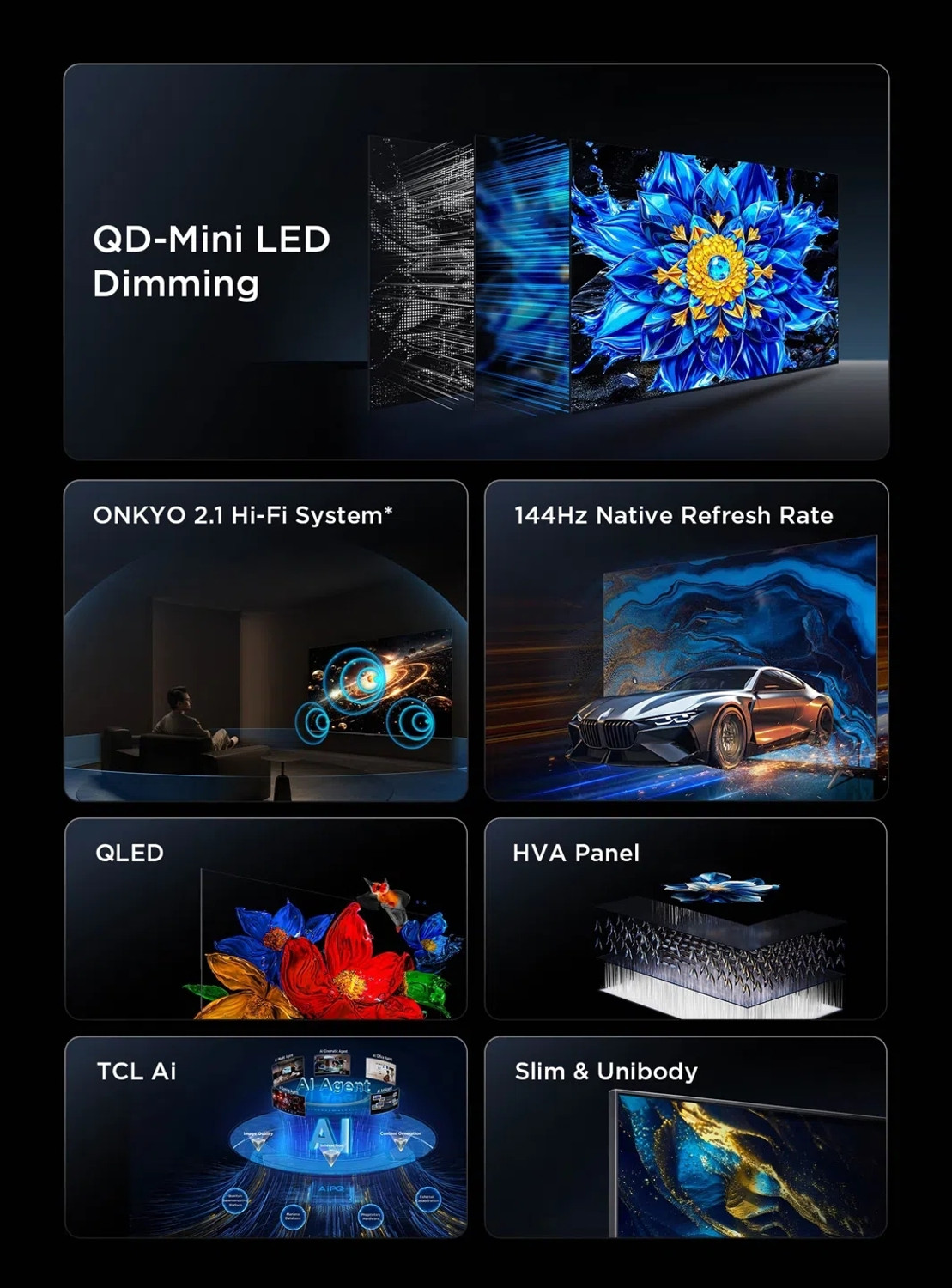 Image of TCL TCL QD-Mini LED 139 cm (55 inch) Ultra HD (4K) Mini LED Smart Google TV 2026 Edition with QD-MINI LED Dimming|144Hz Refresh Rate| HVA Panel | TCL Ai | Slim & Unibody