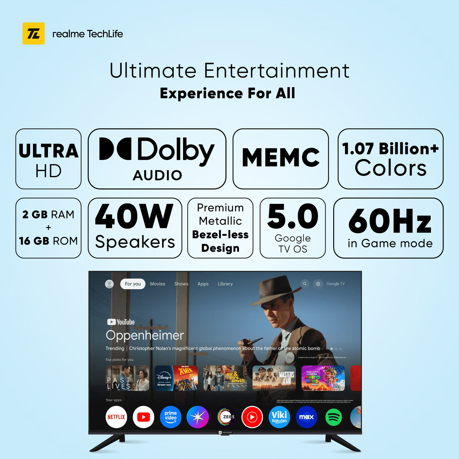 Image of realme TechLife 109 cm (43 inch) QLED Ultra HD (4K) Smart Google TV 2026 Edition
